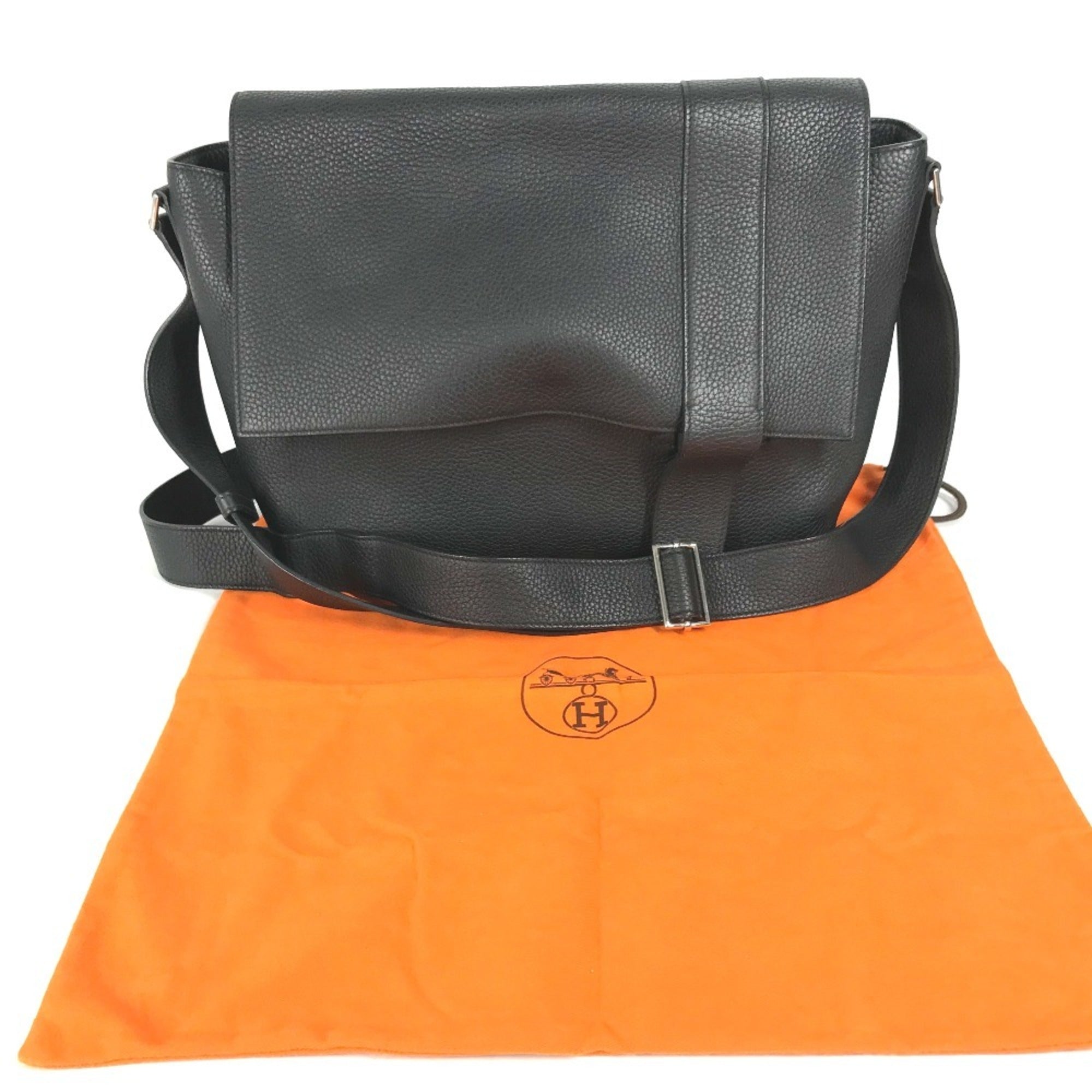 Hermes Black Taurillon Clemence Leather Messenger Bag Shoulder Bag (Pre-Owned)