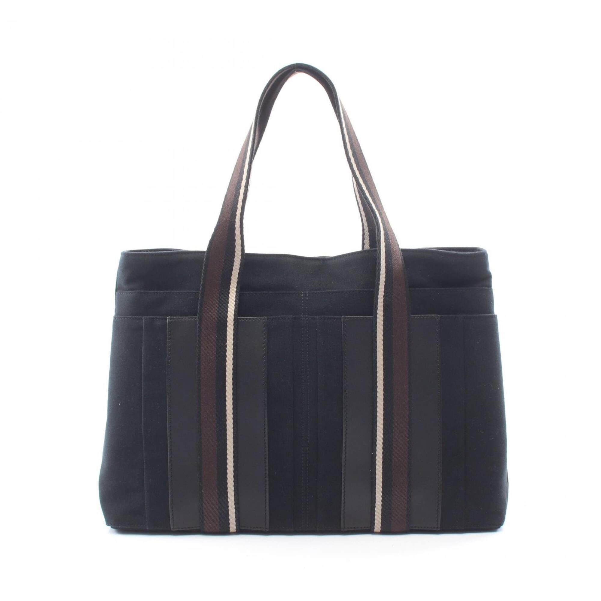 Hermes Black Brown Canvas Leather Handbag Tote Bag (Pre-Owned)