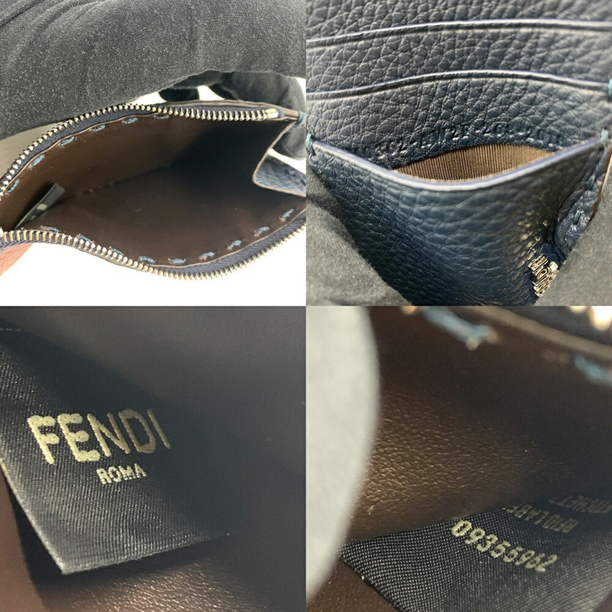Fendi Selleria Dark Blue Dark Red Leather Coin Purse/Coin Case (Pre-Owned)