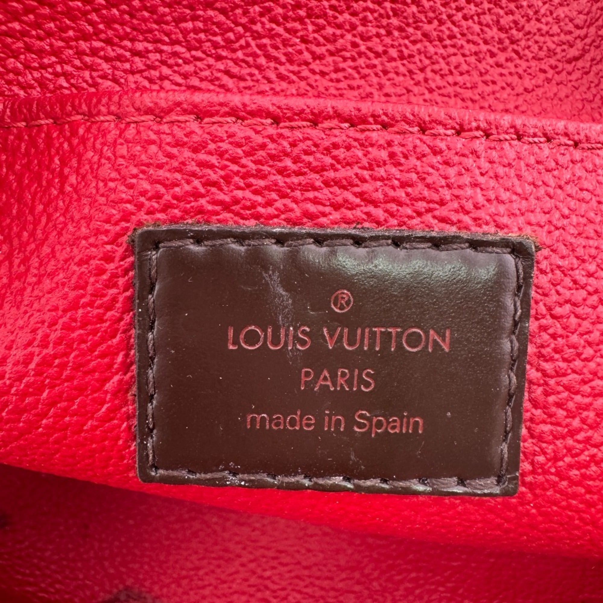 Louis Vuitton Brown Damier Canvas Red Color Leather Pouch (Pre-Owned)