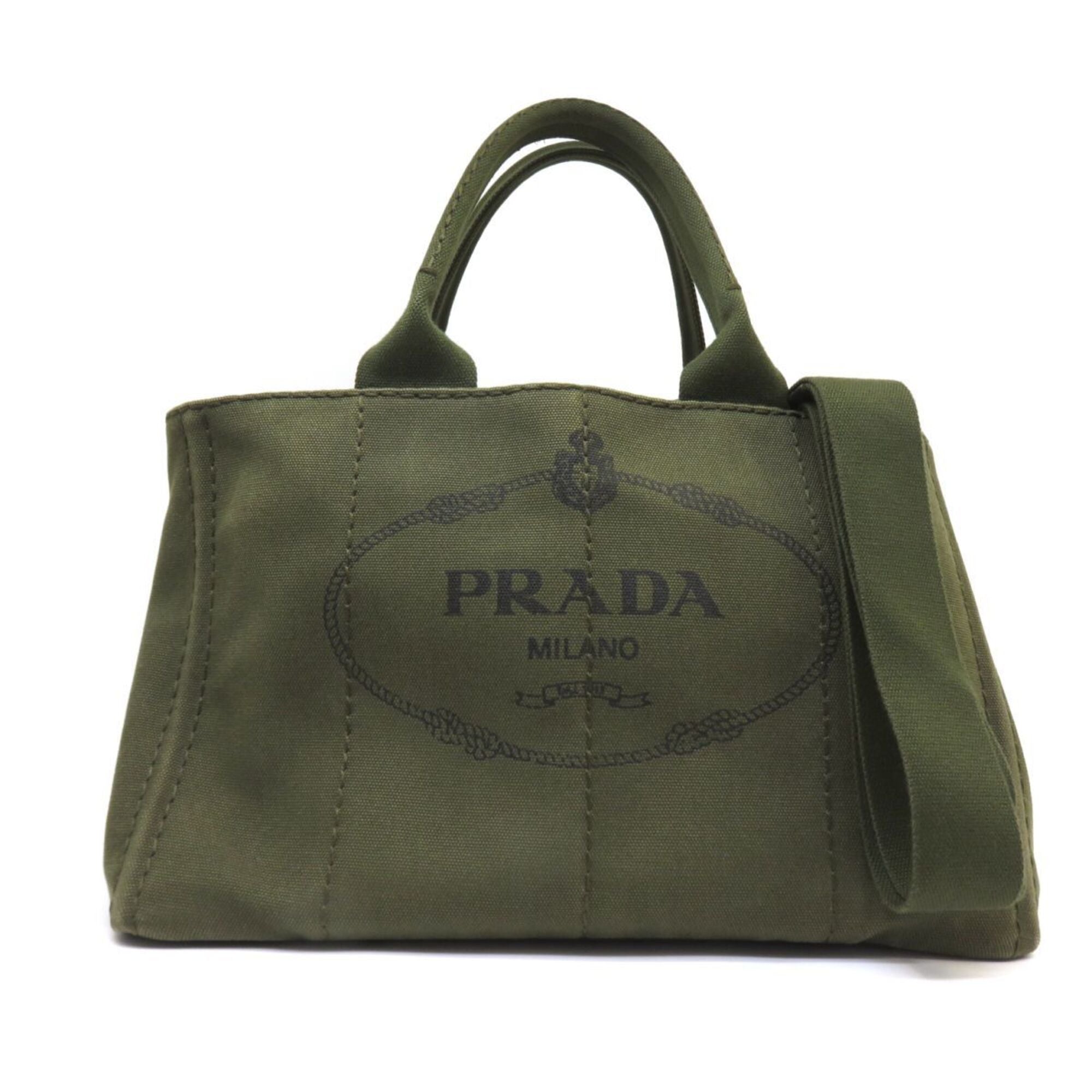 Prada Khaki Canvas Handbag Tote Bag (Pre-Owned)