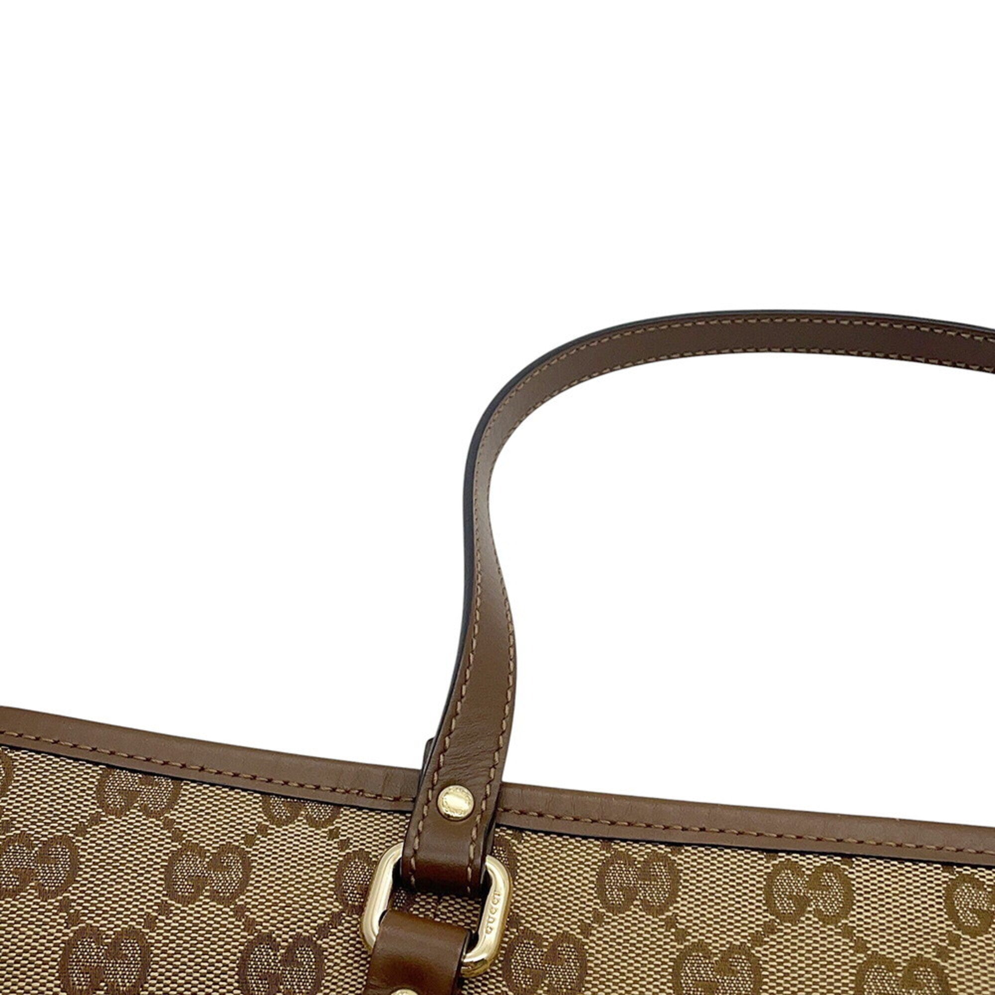 Gucci Gg Canvas Beige Brown Gg Canvas Leather Tote Bag (Pre-Owned)