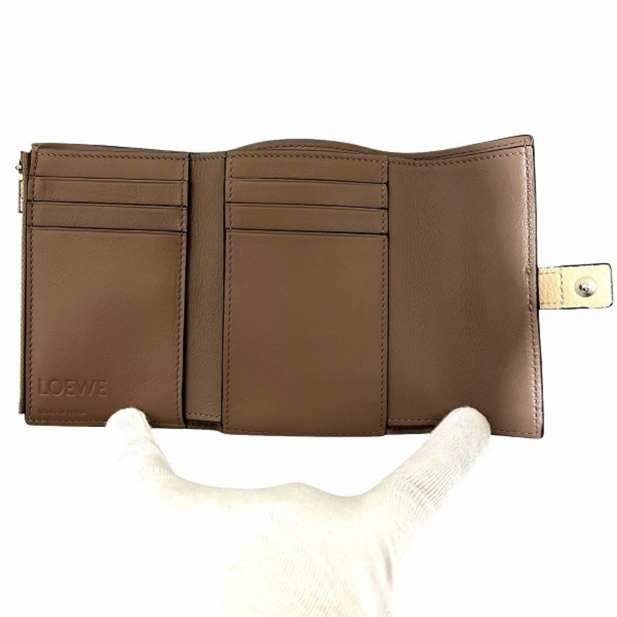 Loewe Beige Lime Yellow Leather Wallet (Tri-Fold) (Pre-Owned)