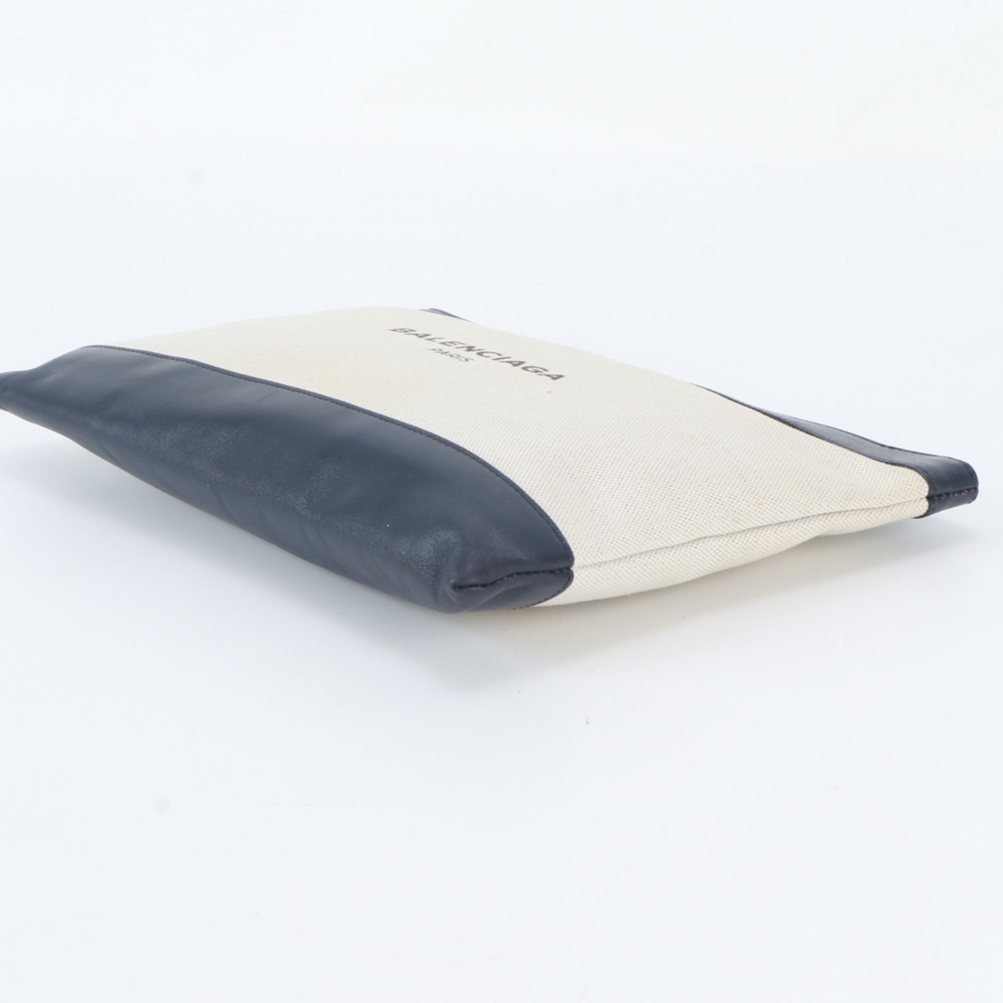 Balenciaga Navy White Leather Canvas Handbag Pouch (Pre-Owned)