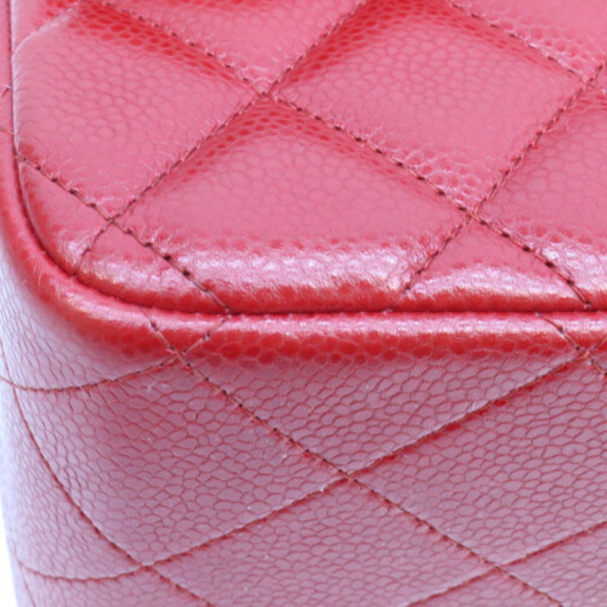 Chanel Red Color Grained Calfskin Shoulder Bag (Pre-Owned)