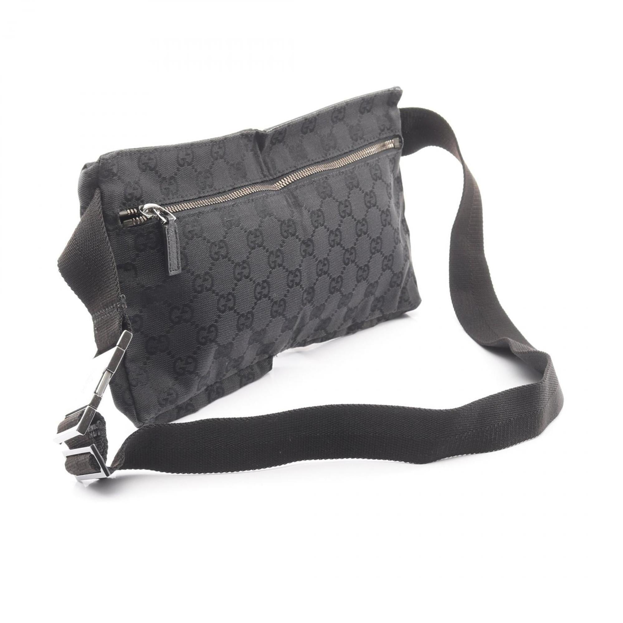 Gucci Black Gg Canvas Leather Fanny Pack Sling Bag (Pre-Owned)