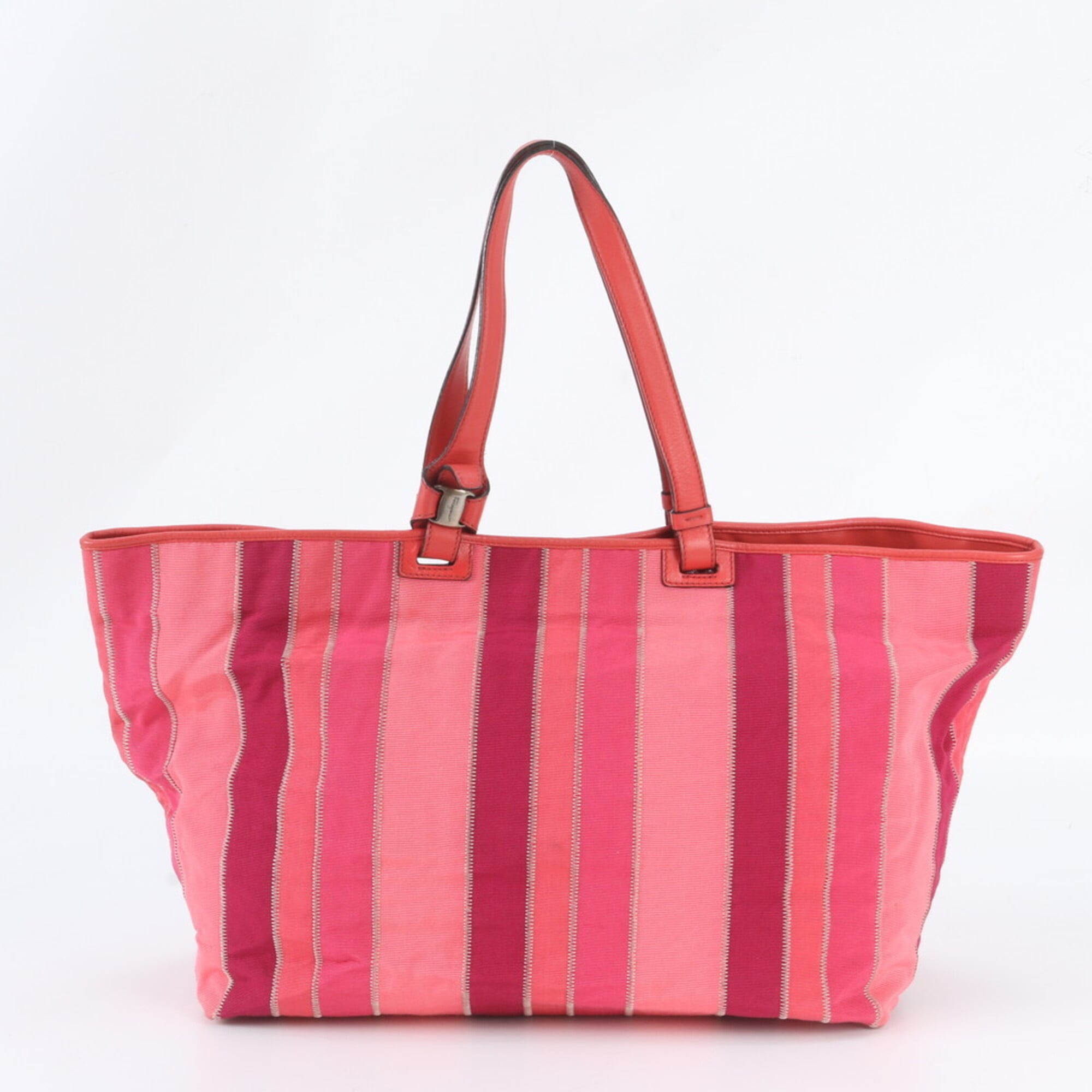 Salvatore Ferragamo Pink Purple Canvas Leather Handbag Shoulder Bag Tote Bag (Pre-Owned)