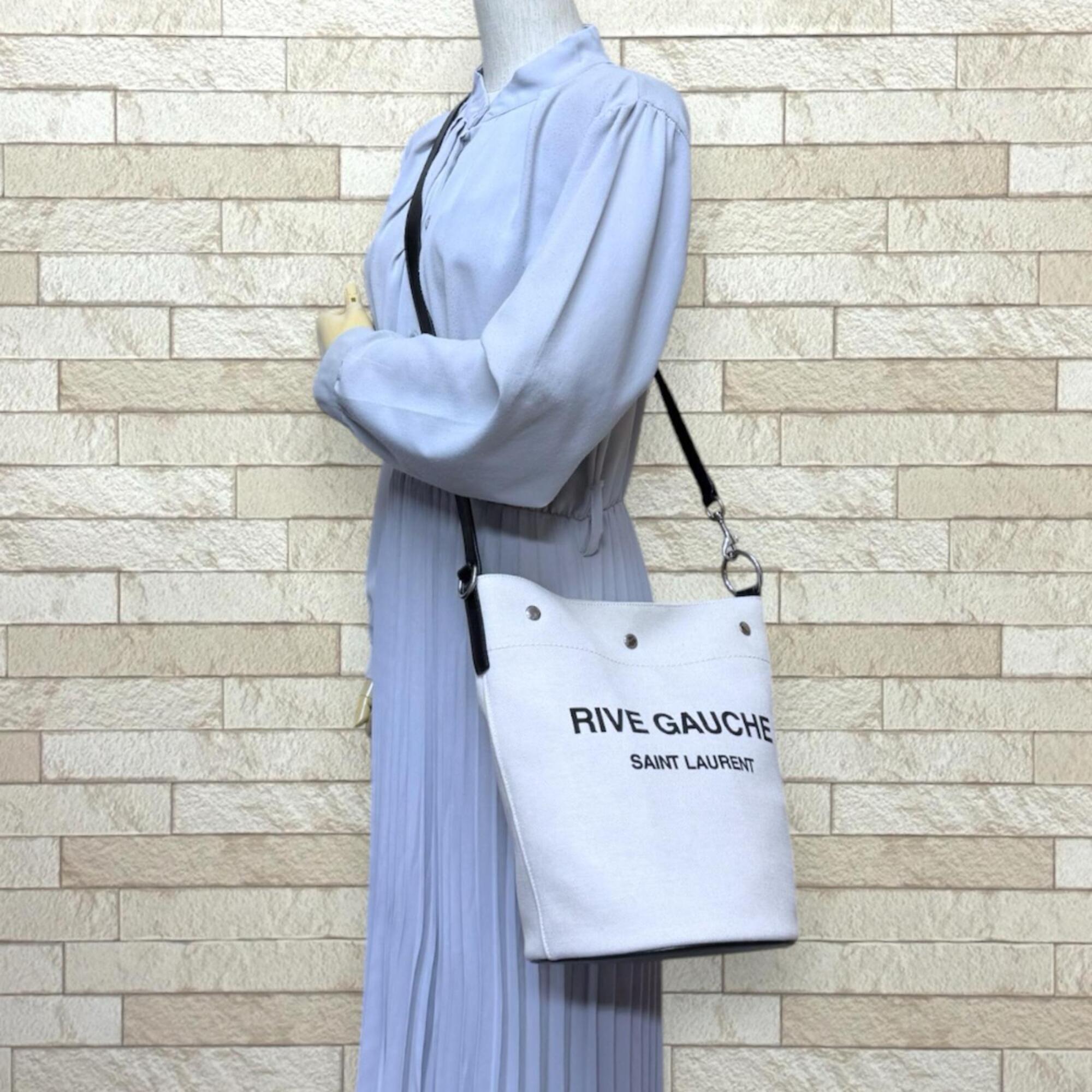 Saint Laurent Beige Black Canvas Leather Shoulder Bag (Pre-Owned)