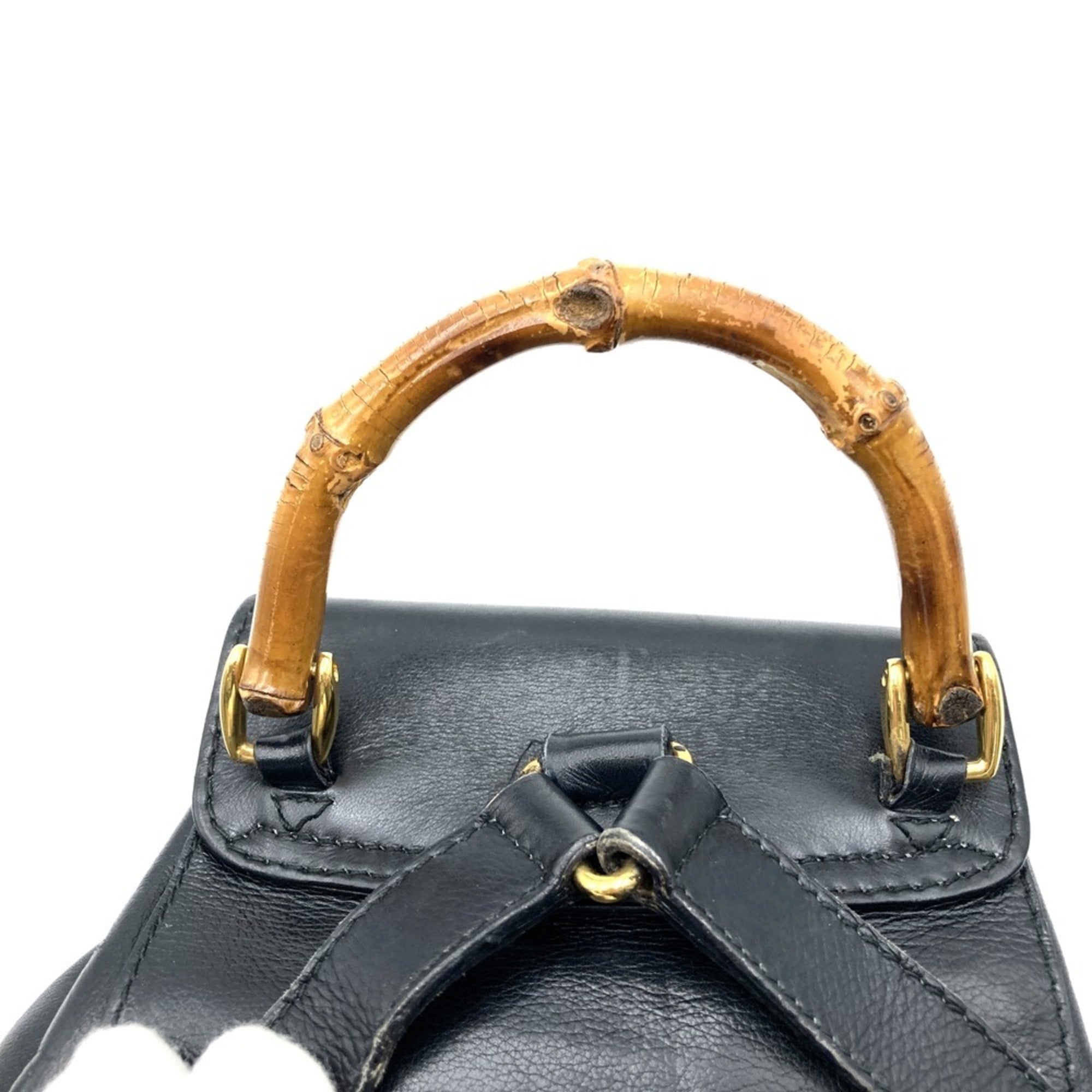Gucci Black Leather Bamboo Backpack (Pre-Owned)