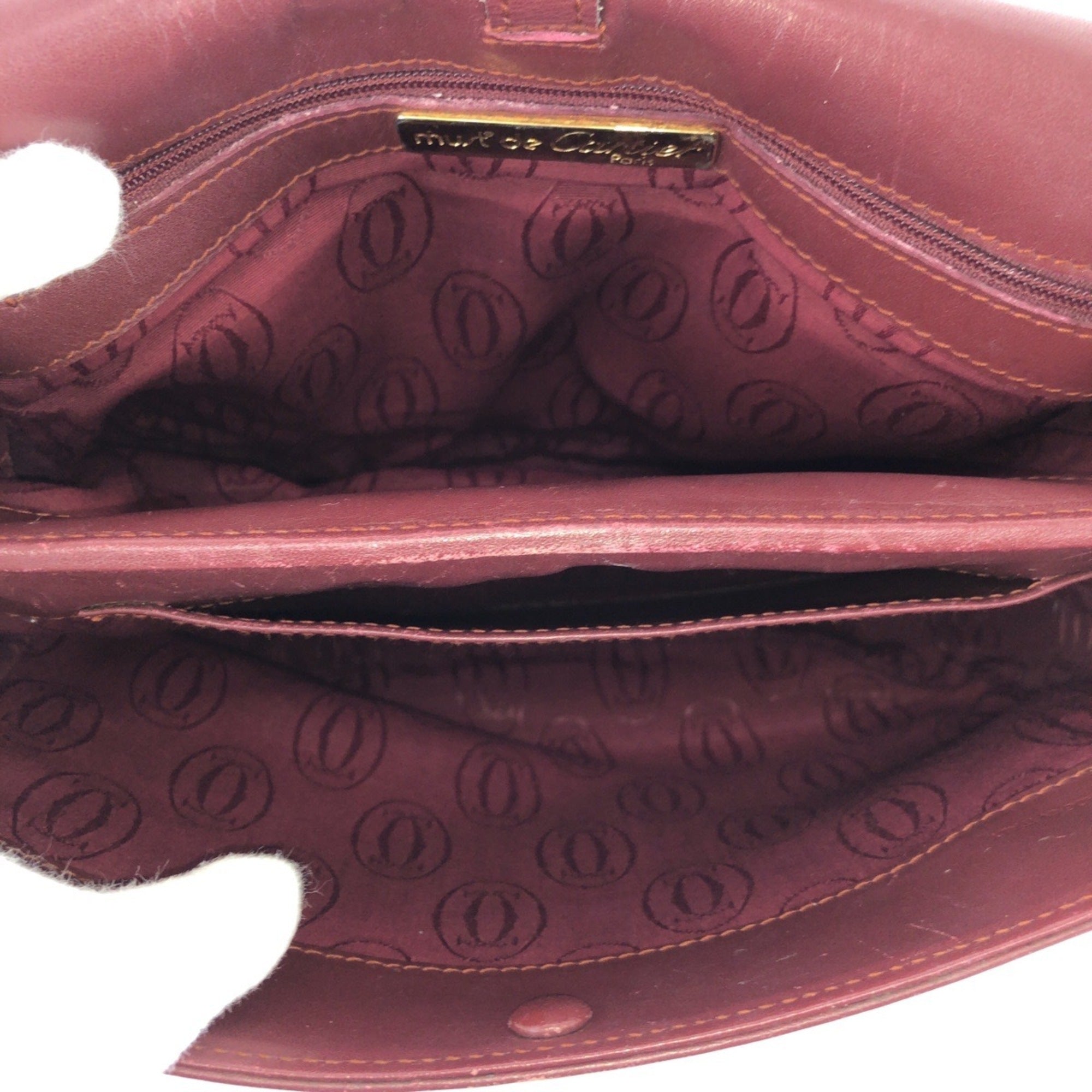 Cartier Bordeaux Wine Red Leather Messenger Bag Shoulder Bag (Pre-Owned)