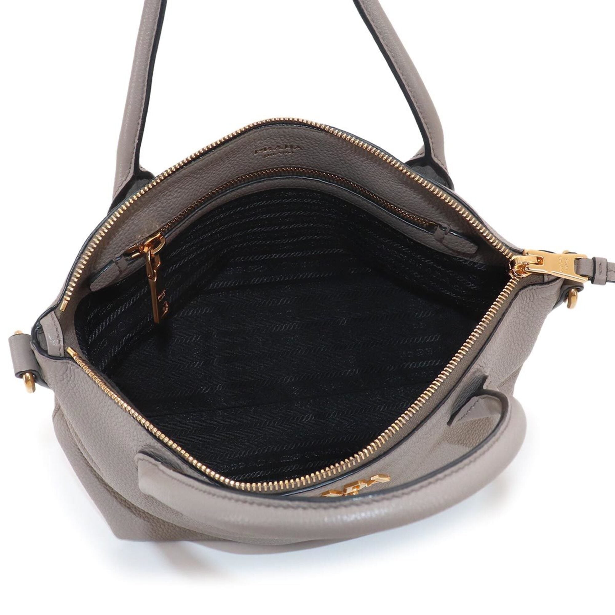 Prada Gray Leather Handbag Shoulder Bag (Pre-Owned)