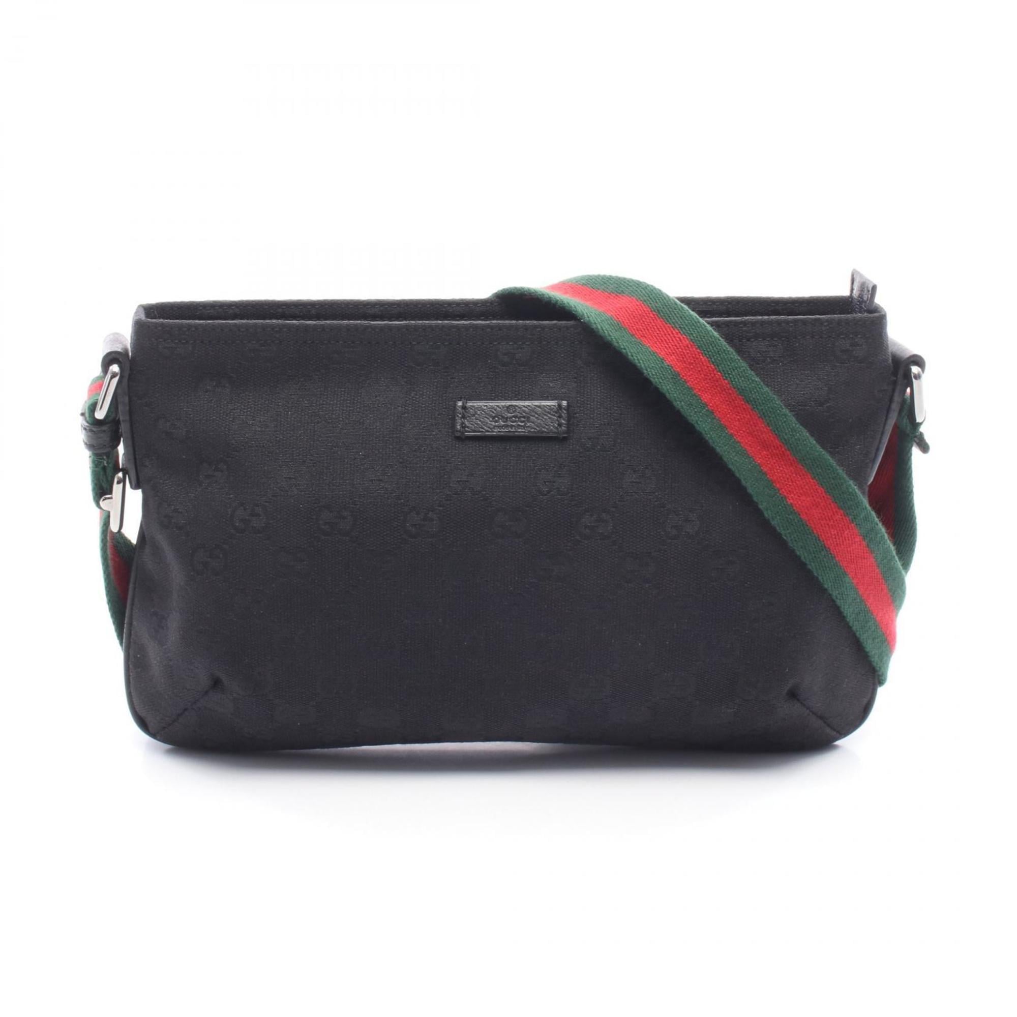 Gucci Sherry Line Black Gg Canvas Shoulder Bag (Pre-Owned)