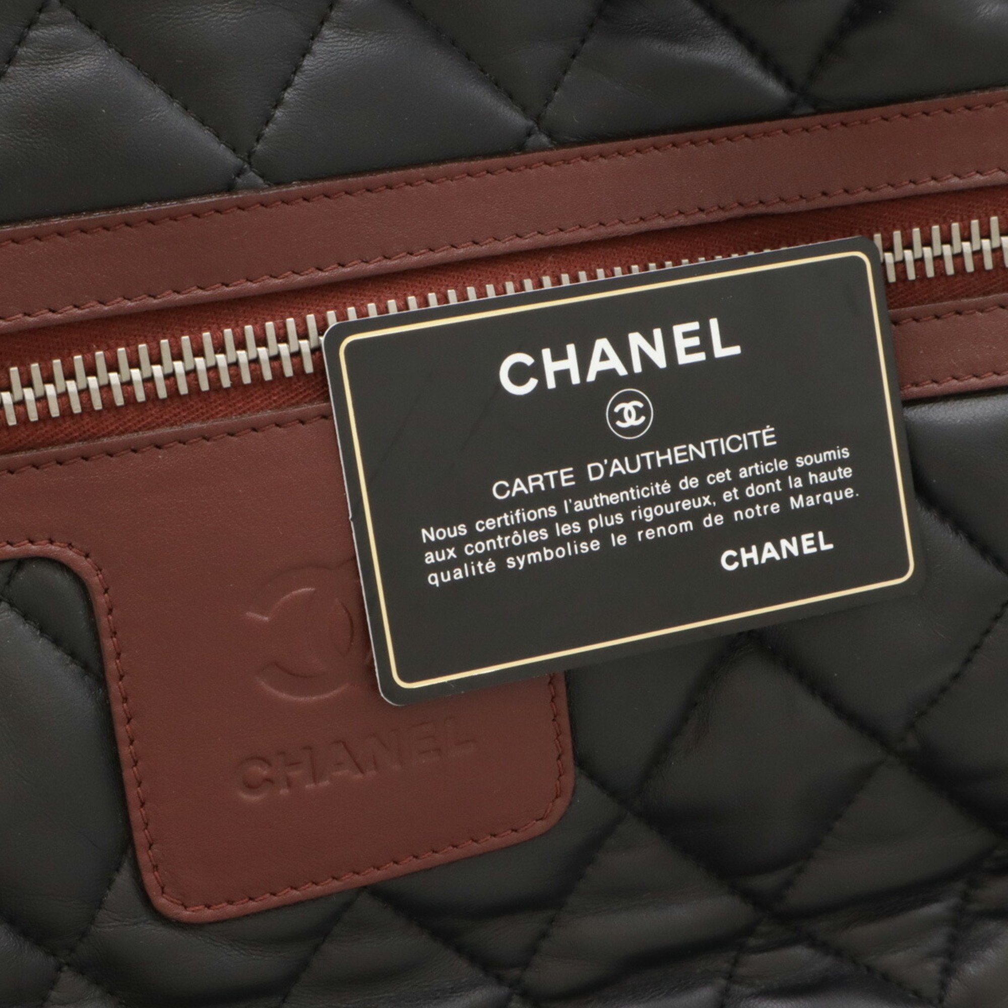 Chanel Black Bordeaux Leather Boston Bag Handbag Tote Bag (Pre-Owned)