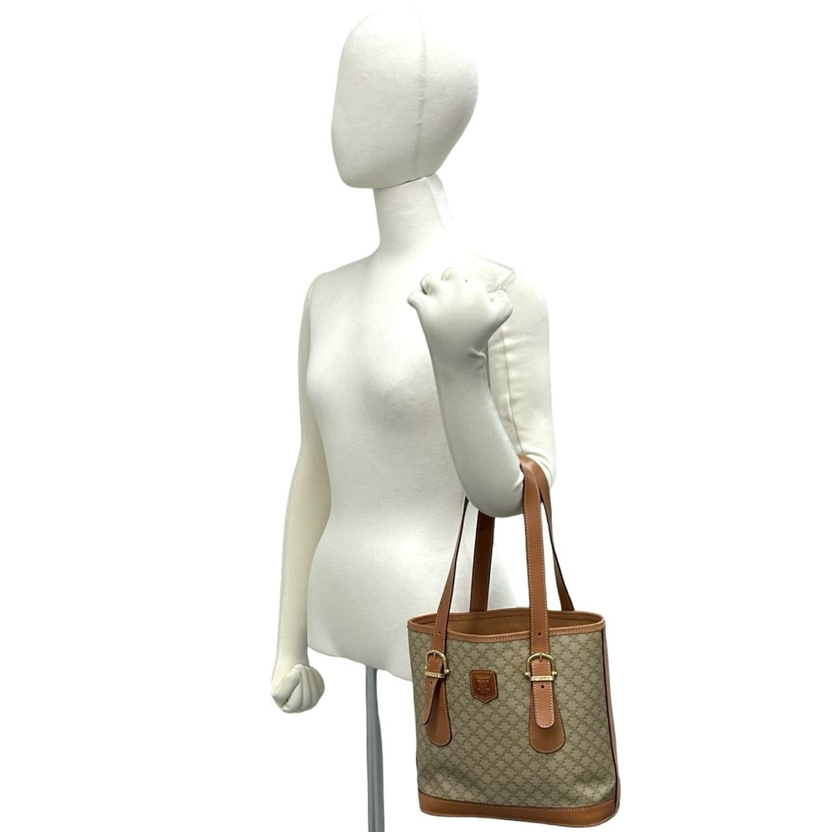 Celine Beige Brown Leather Pvc Handbag Tote Bag (Pre-Owned)