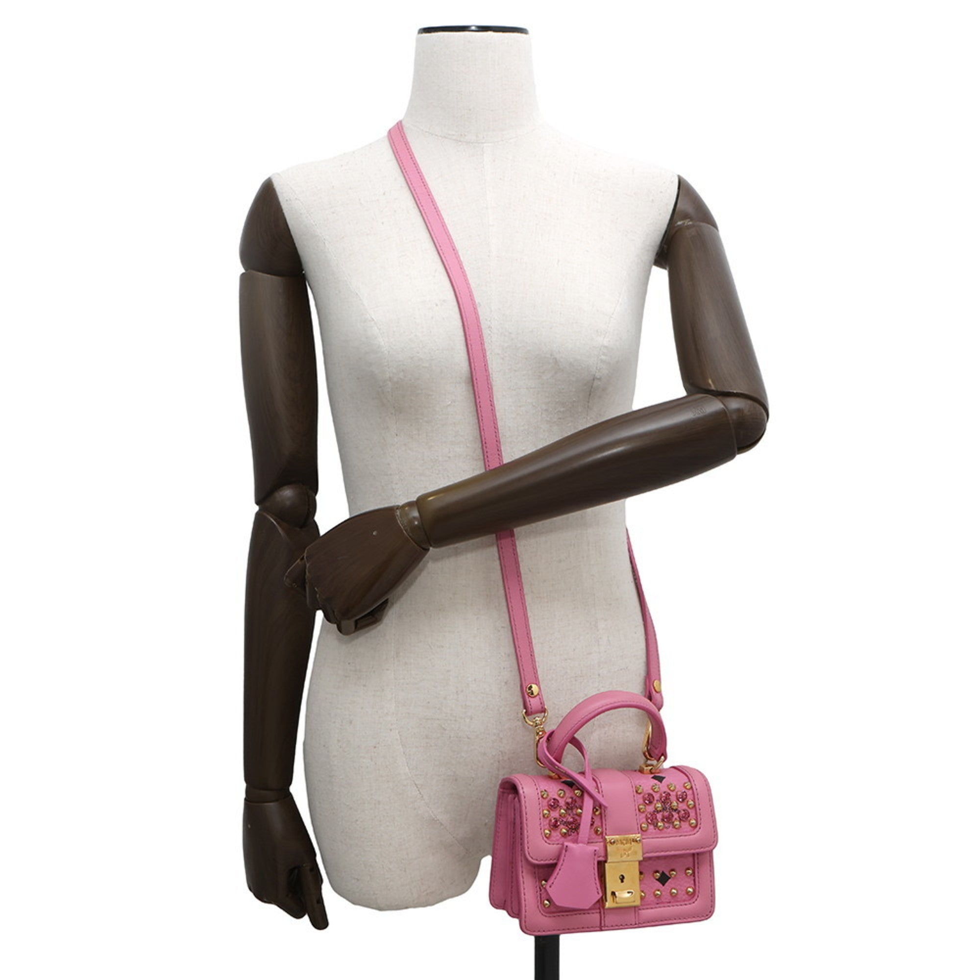 Mcm Pink Leather Rhinestone Handbag (Pre-Owned)