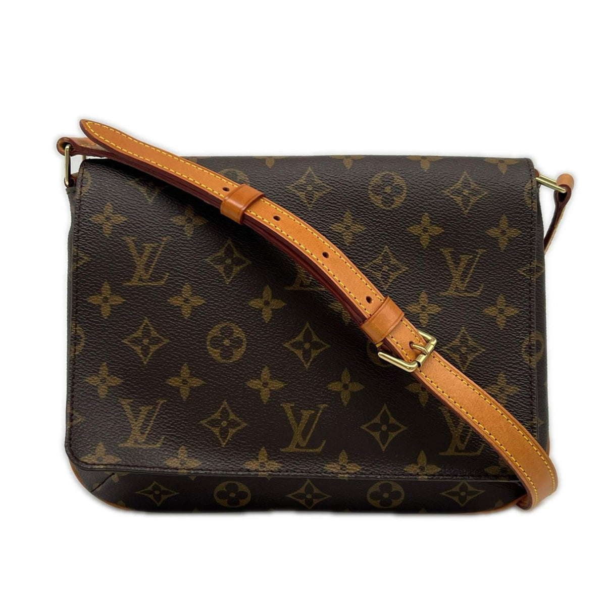 Louis Vuitton Beige Brown Coated Canvas Leather Shoulder Bag (Pre-Owned)