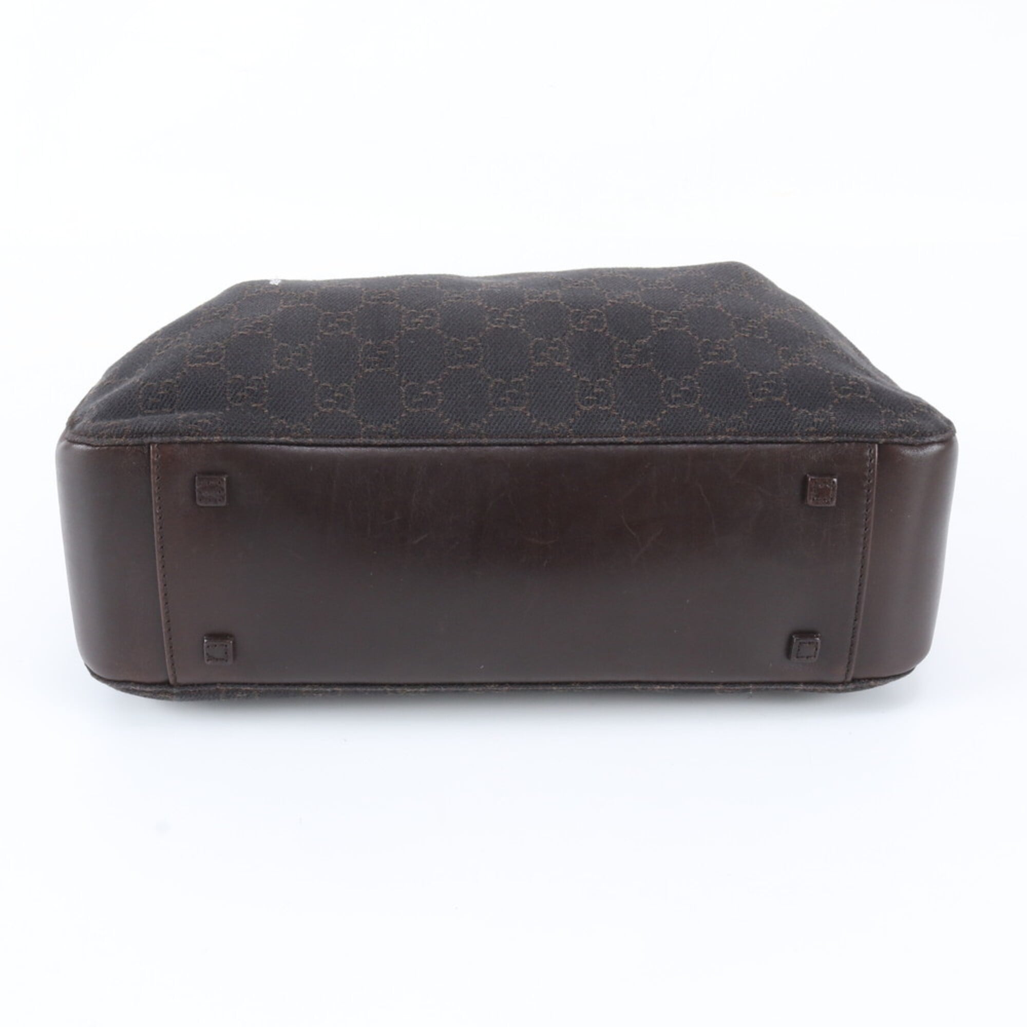 Gucci Brown Leather Canvas Handbag Pouch Tote Bag (Pre-Owned)