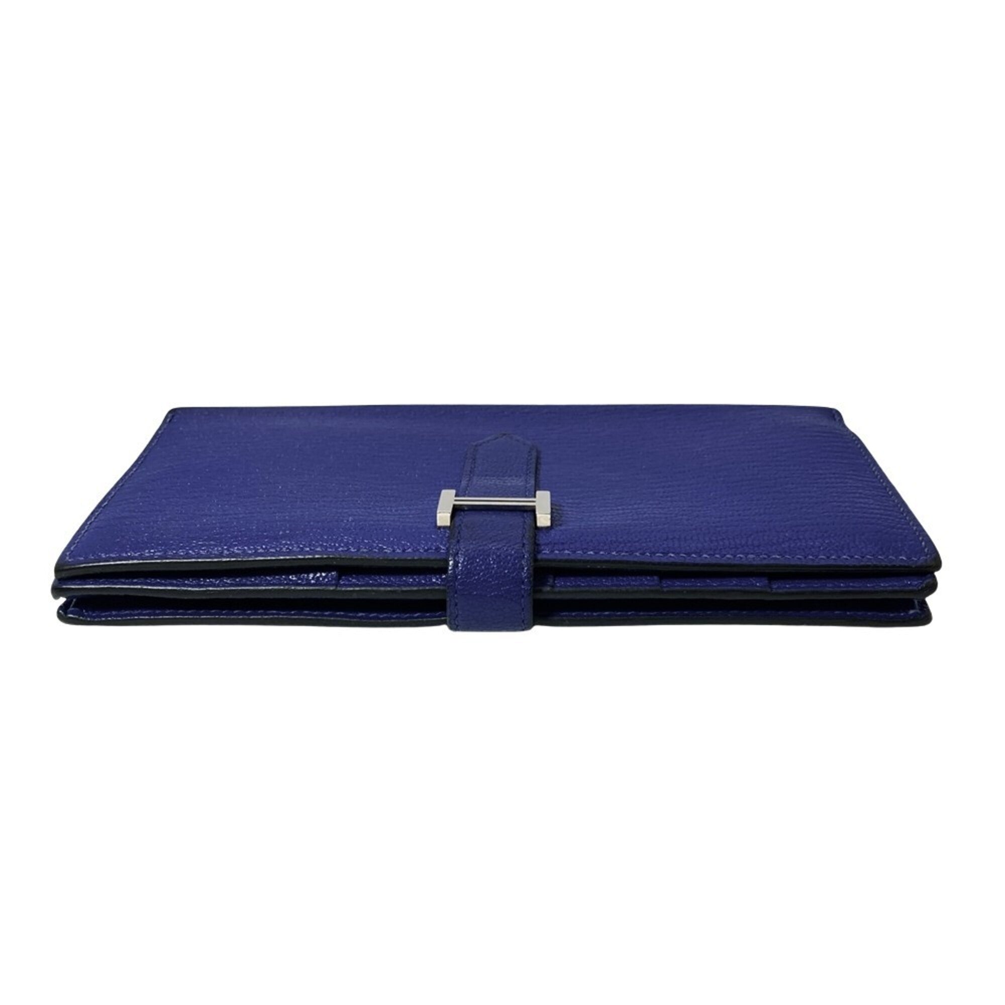 Hermes Blue Chevre Leather Long Wallet (Bi-Fold) (Pre-Owned)