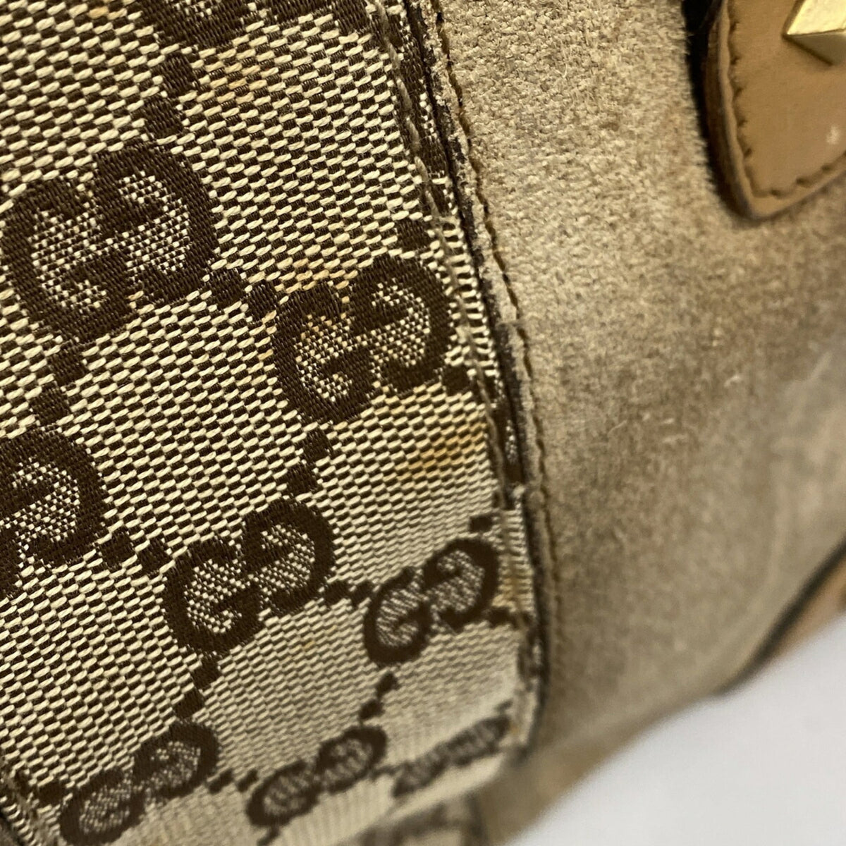 Gucci Beige Canvas Suede Handbag (Pre-Owned)
