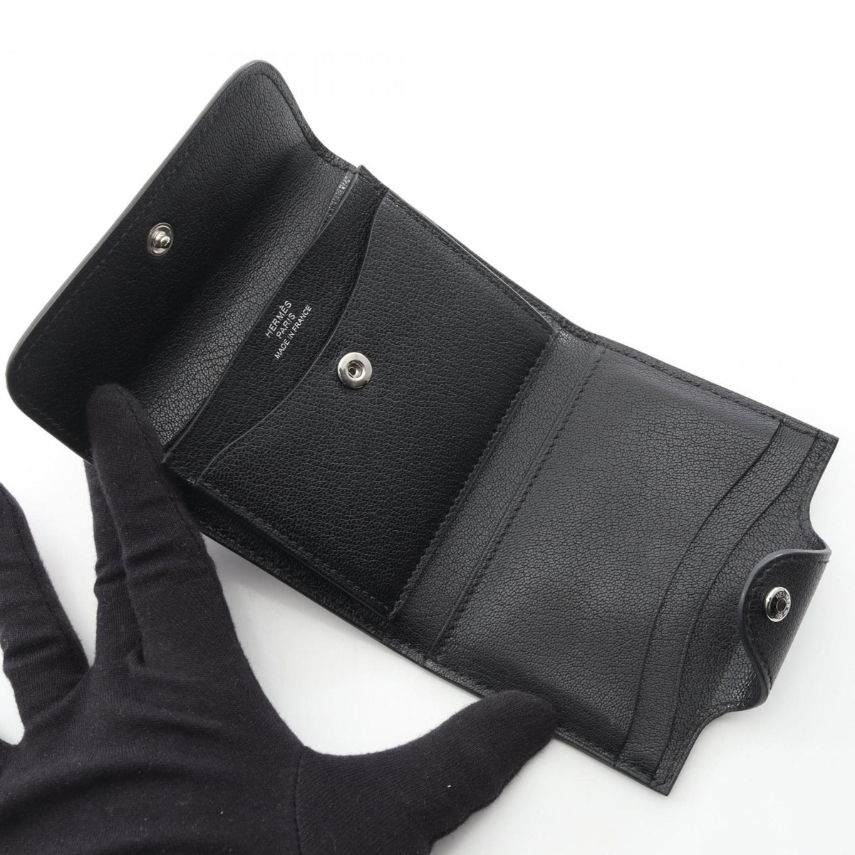 Hermes Black Chevre Leather Wallet (Tri-Fold) (Pre-Owned)