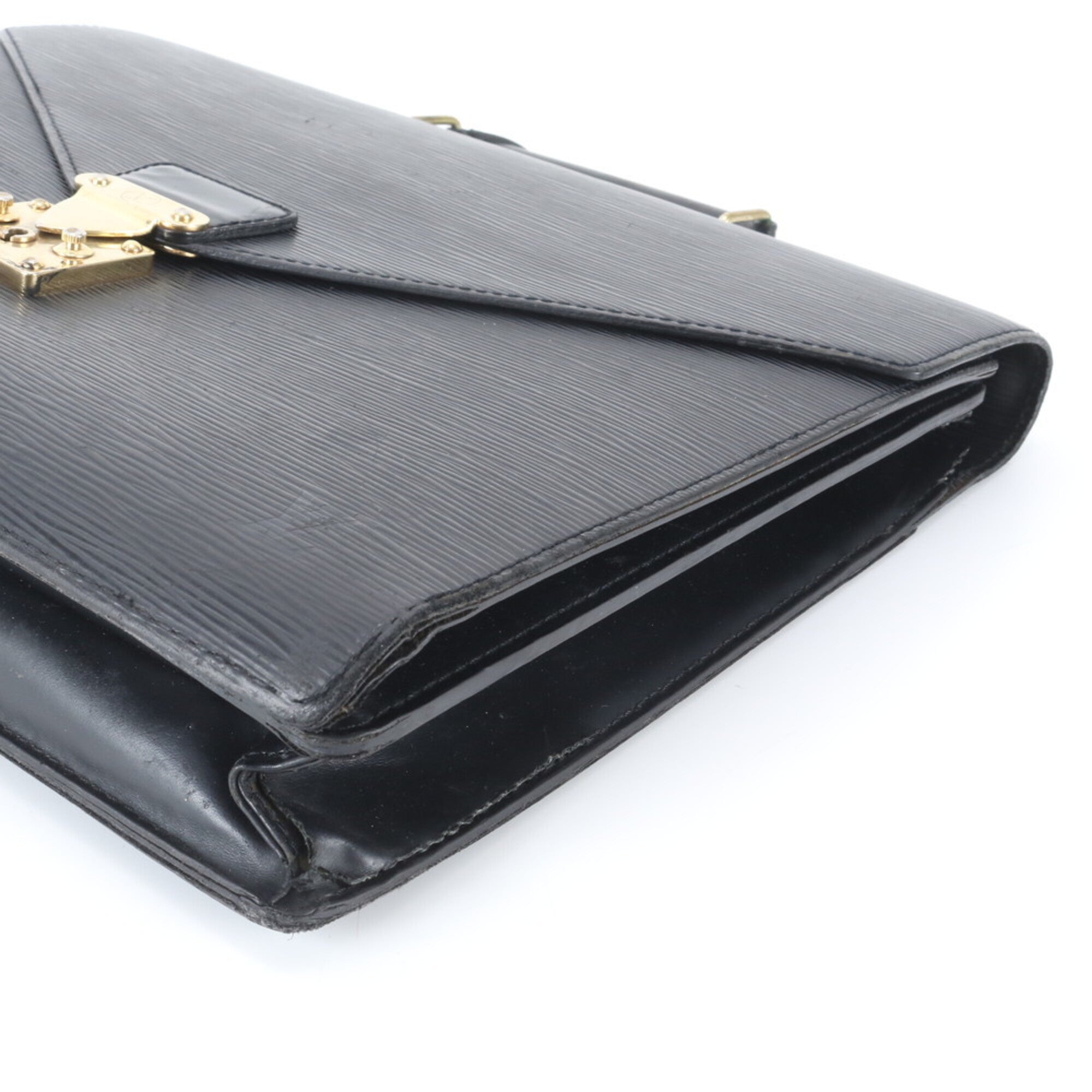 Louis Vuitton Noir Leather Briefcase Handbag (Pre-Owned)