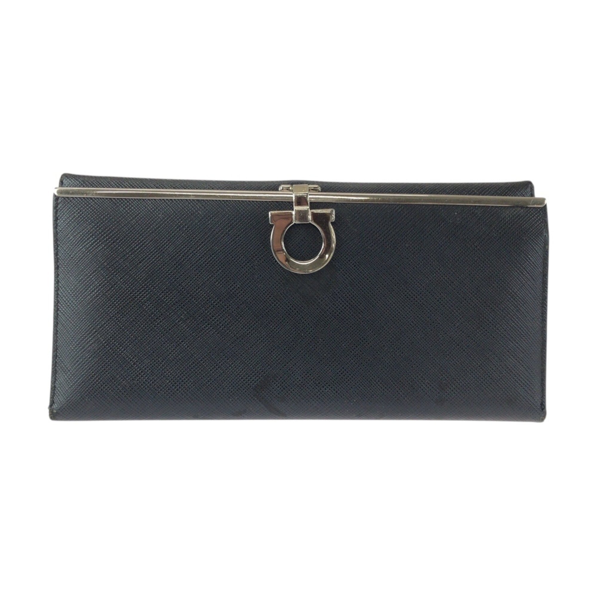 Salvatore Ferragamo Black Leather Long Wallet (Bi-Fold) (Pre-Owned)