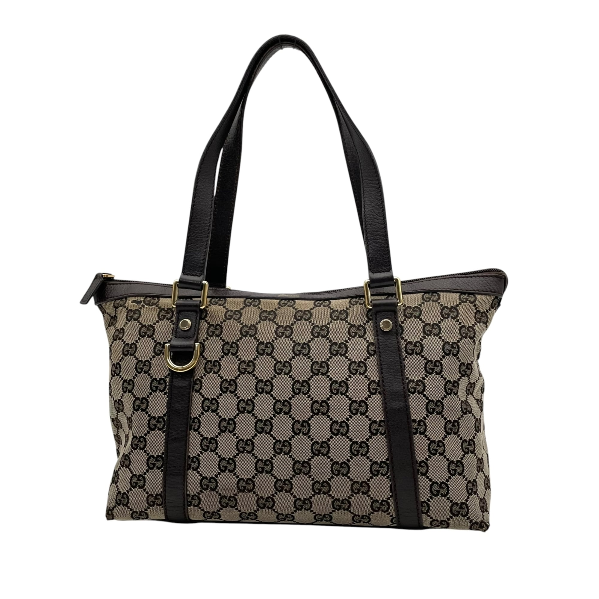 Gucci Dark Brown Gray Gg Canvas Leather Shoulder Bag Tote Bag (Pre-Owned)