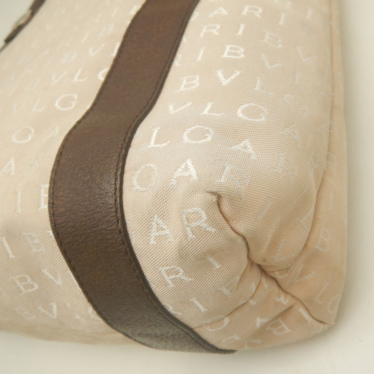 Bvlgari Logomania Beige Brown Canvas Leather Tote Bag (Pre-Owned)