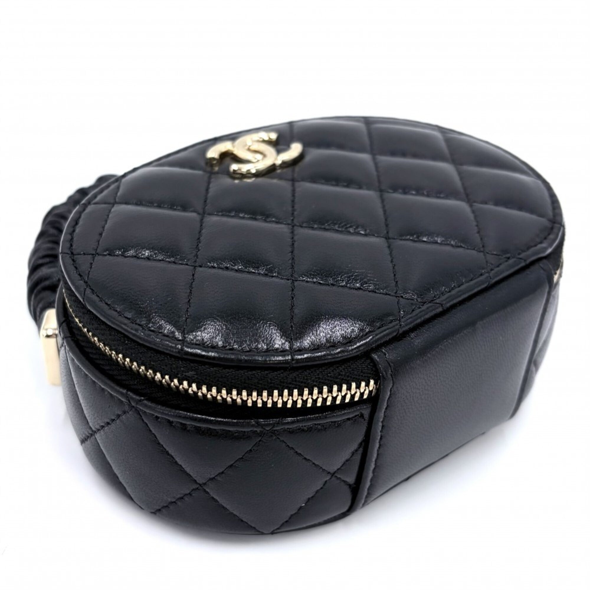 Chanel Matelasse Black Leather Handbag Vanity Bag (Pre-Owned)