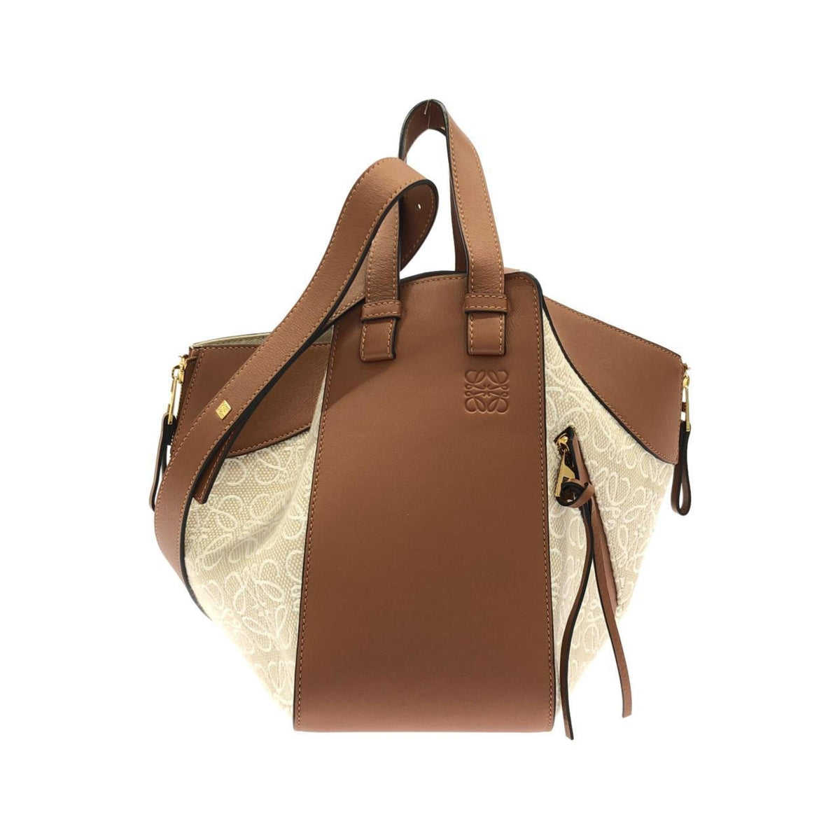 Loewe Beige Gold Canvas Leather Jacquard Shoulder Bag (Pre-Owned)