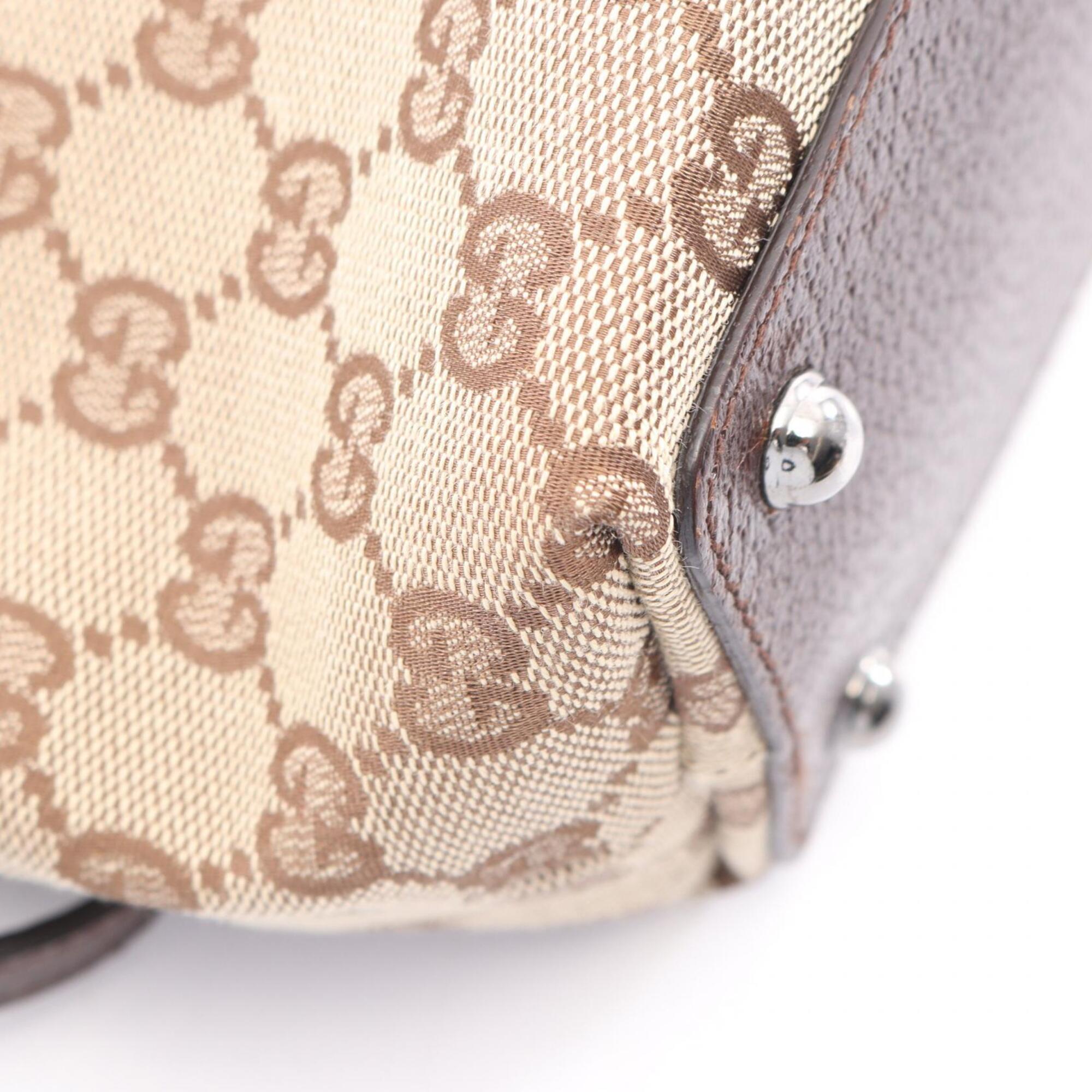Gucci Beige Brown Canvas Leather Handbag Tote Bag (Pre-Owned)