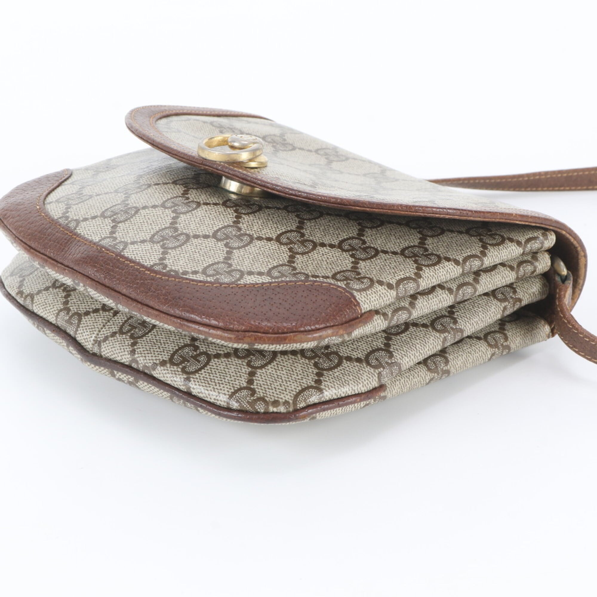 Gucci Brown Leather Coated Canvas Crossbody Bag Shoulder Bag (Pre-Owned)