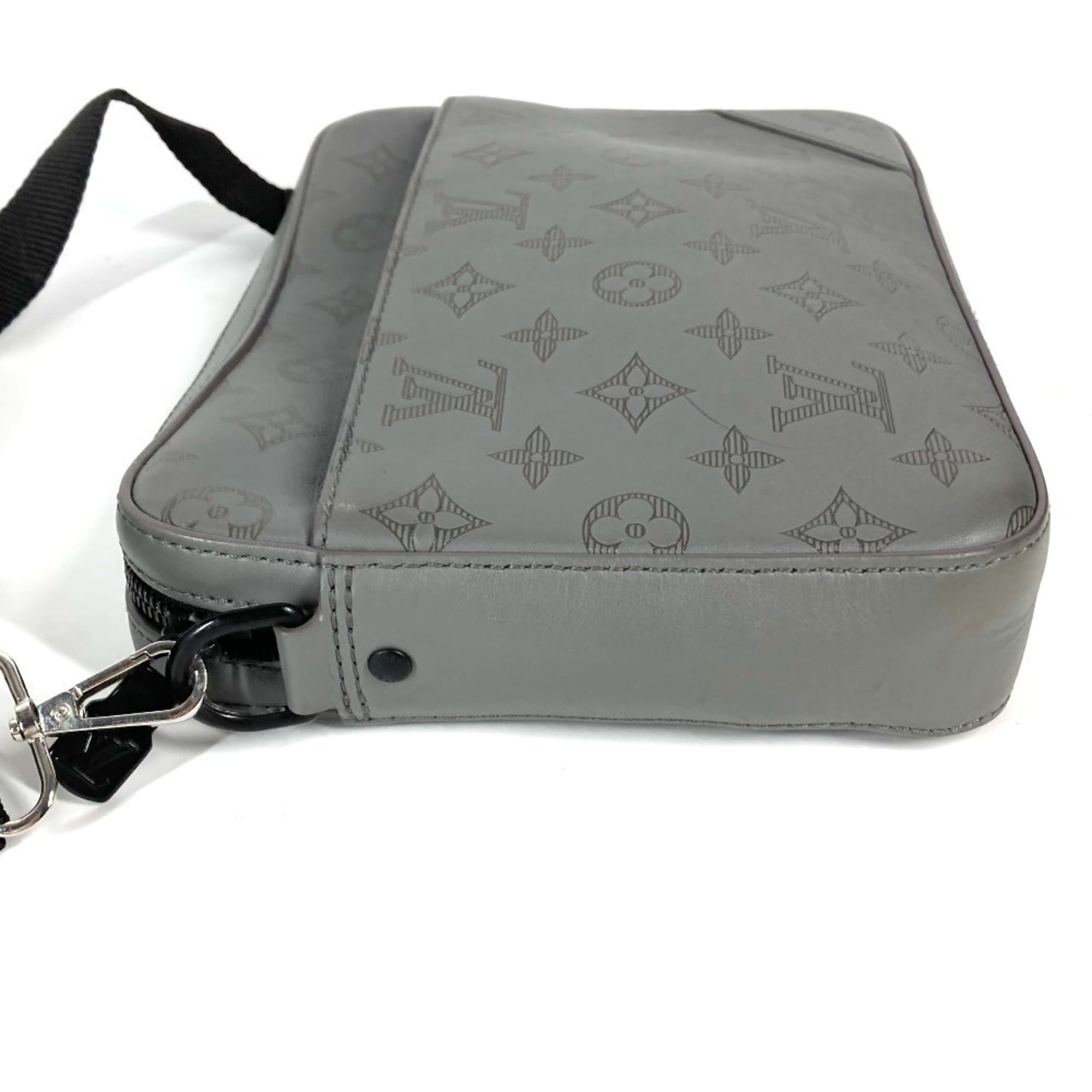 Louis Vuitton Gray Monogram Shadow Clutch Bag Shoulder Bag (Pre-Owned)