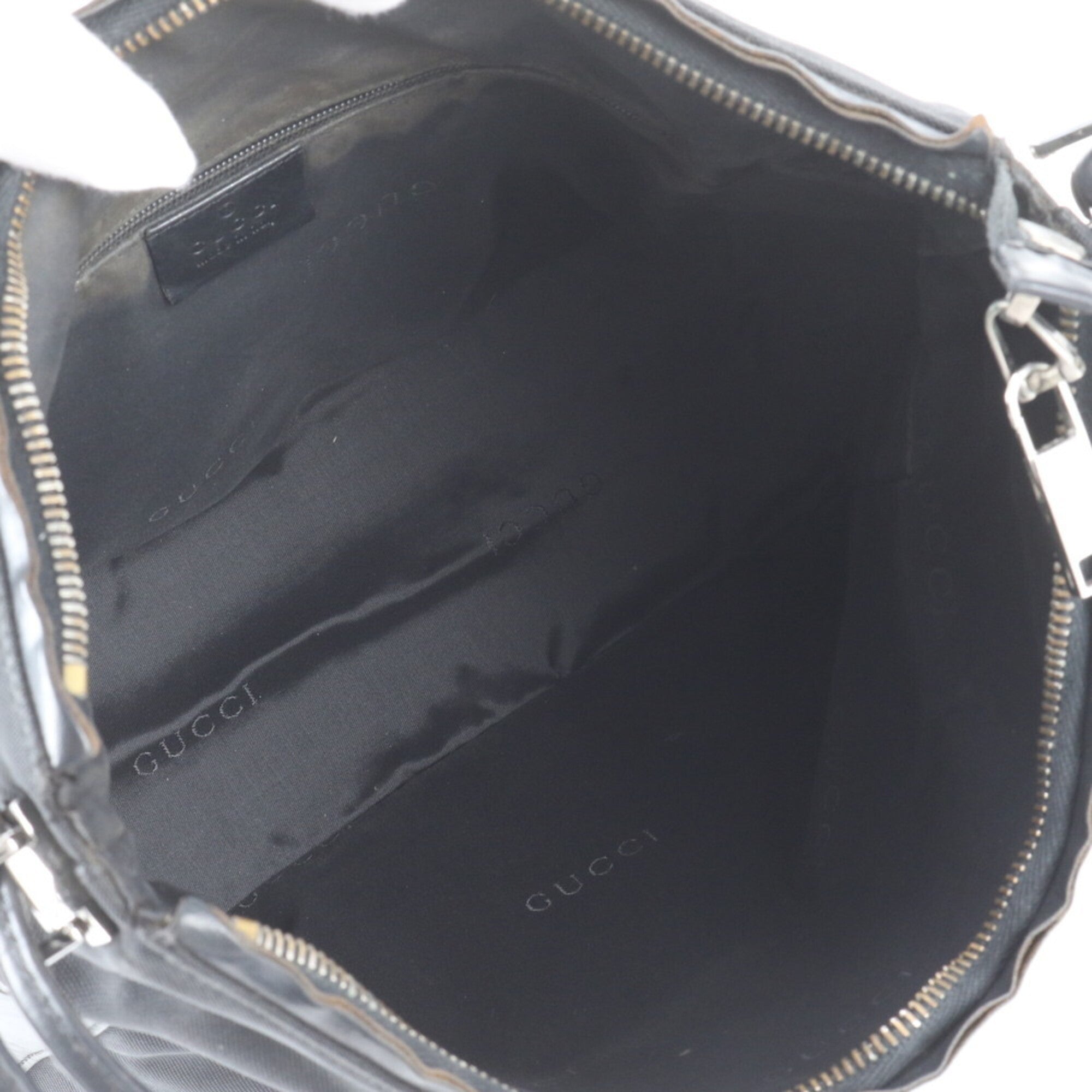 Gucci Black Leather Nylon Handbag Shoulder Bag Tote Bag (Pre-Owned)
