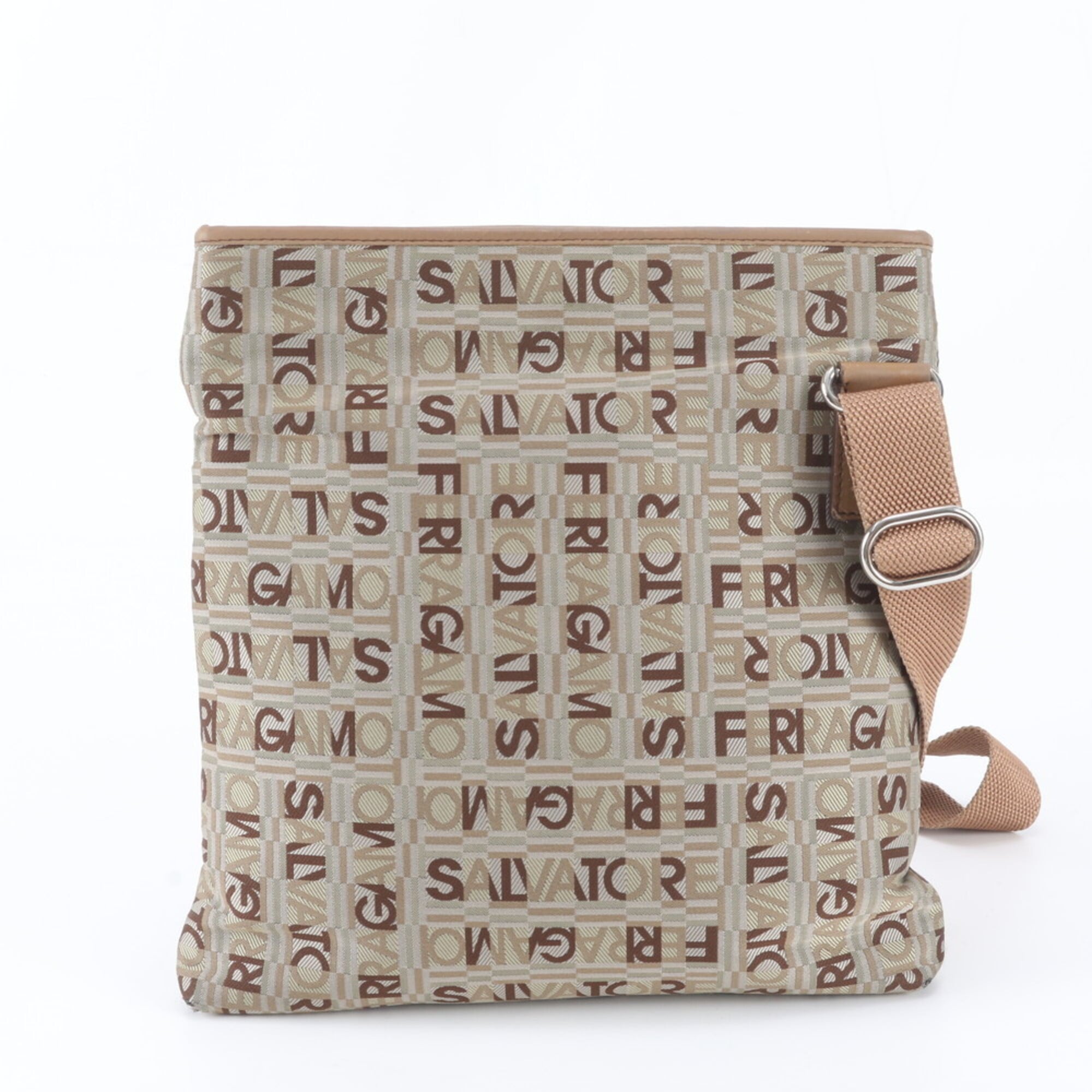 Salvatore Ferragamo Brown Leather Canvas Shoulder Bag (Pre-Owned)