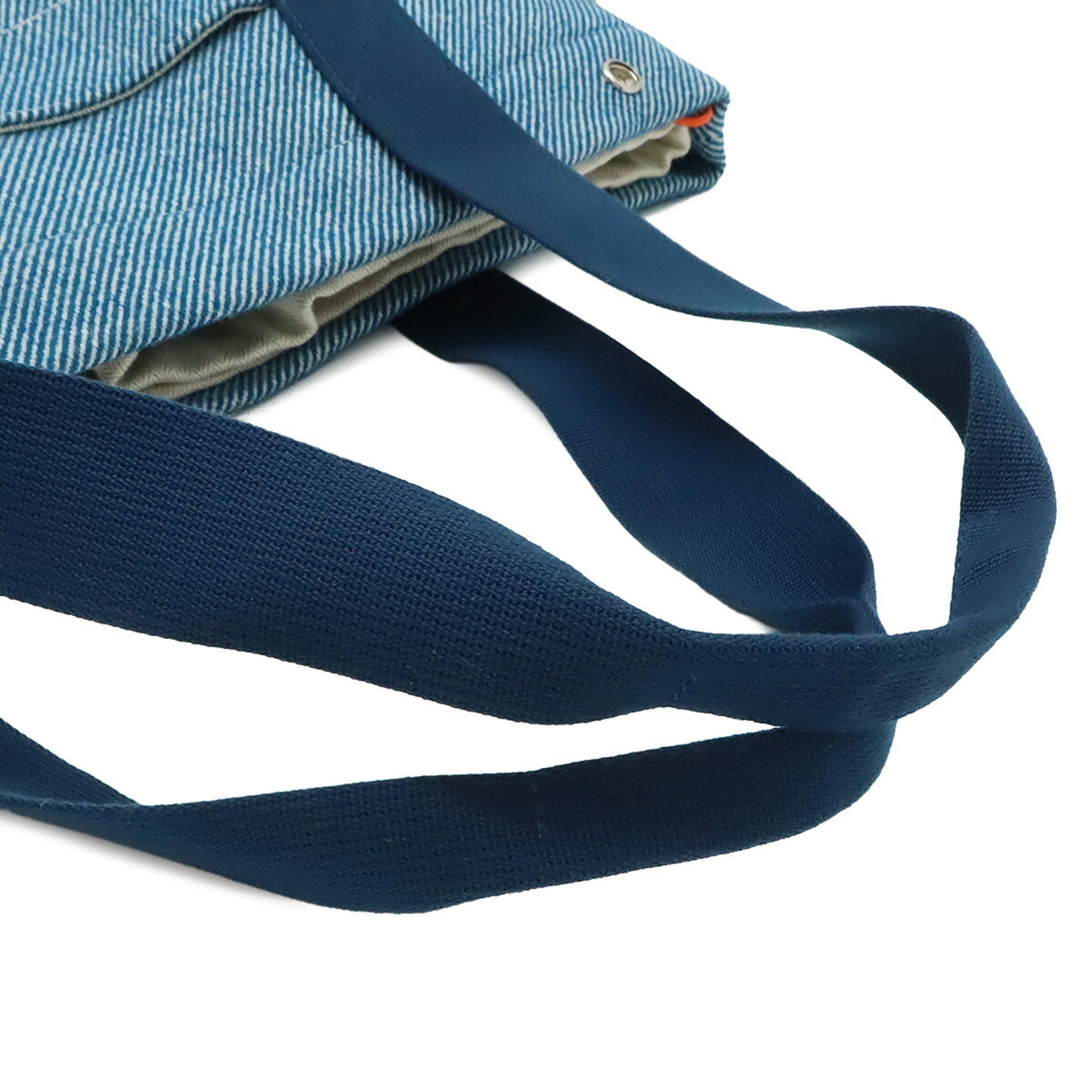 Hermes Blue Natural Wool Cotton Shoulder Bag Tote Bag (Pre-Owned)