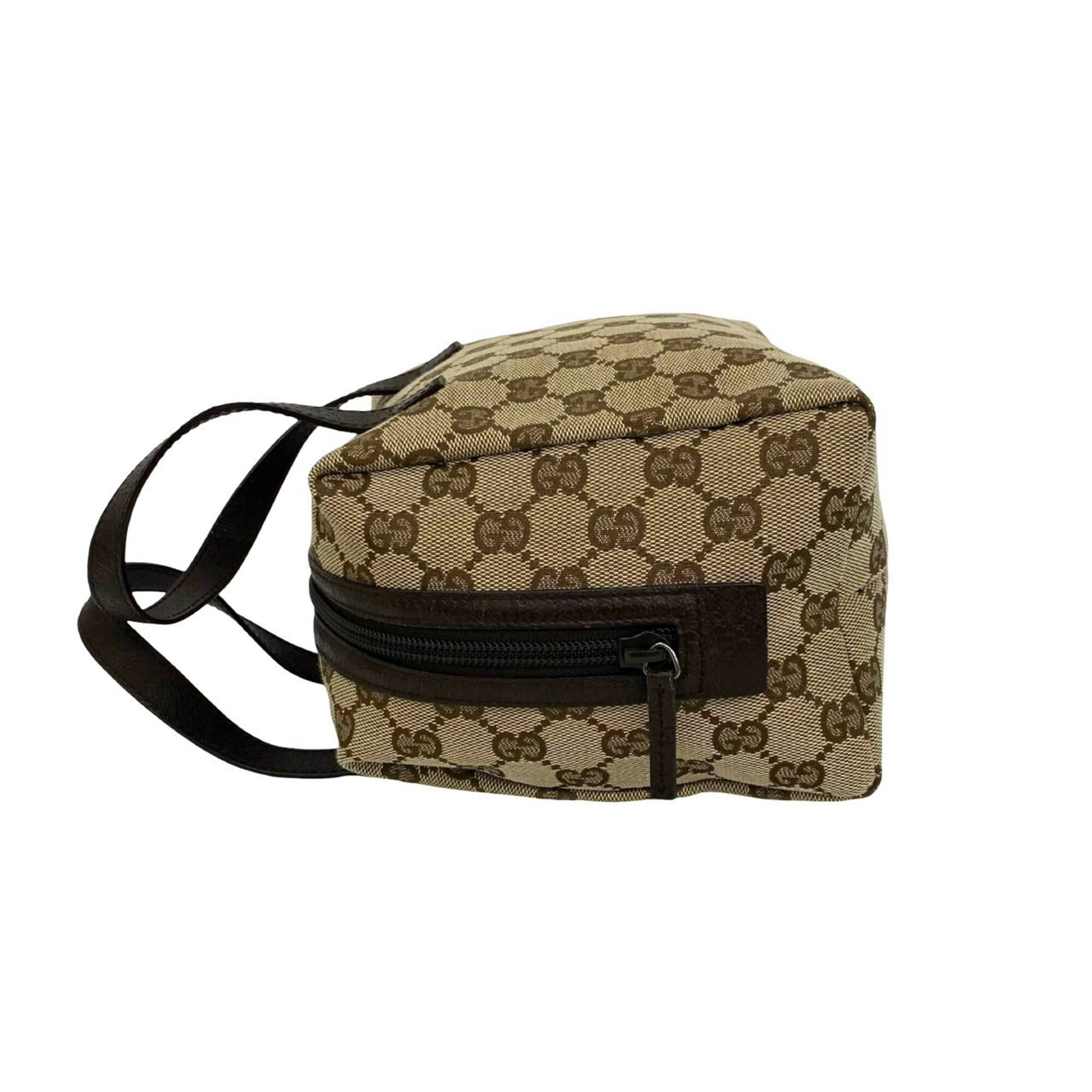 Gucci Brown Canvas Leather Boston Bag Handbag (Pre-Owned)