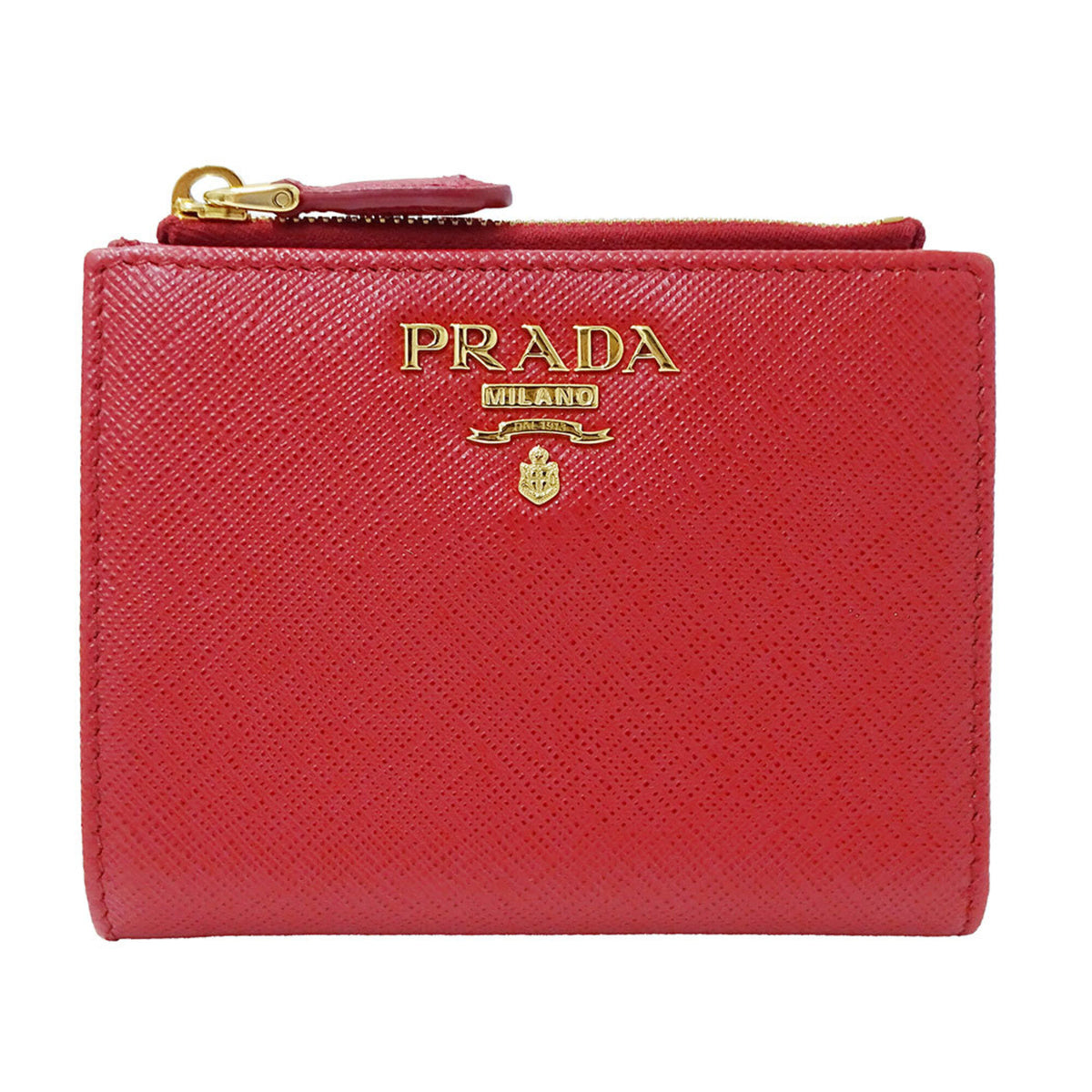 Prada Red Color Saffiano Wallet (Bi-Fold) (Pre-Owned)