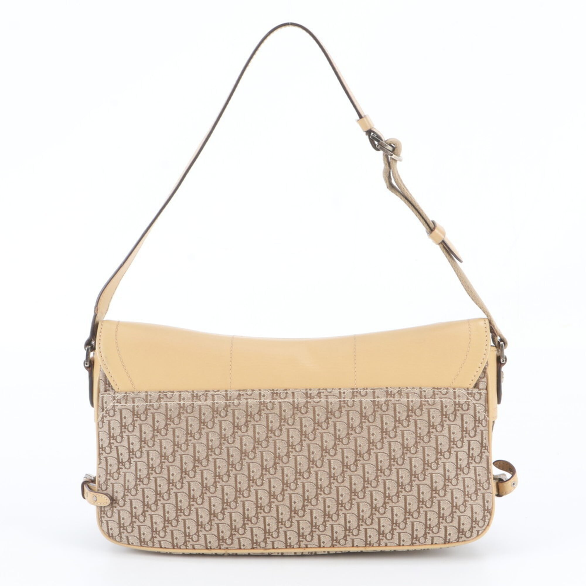 Christian Dior Beige Brown Leather Canvas Shoulder Bag Tote Bag (Pre-Owned)