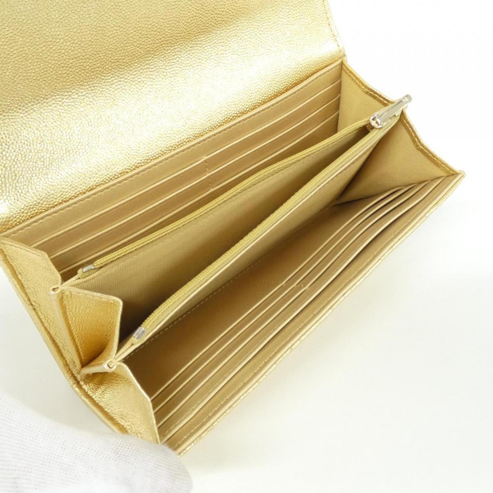 Chanel Gold Grained Calfskin Long Wallet (Bi-Fold) (Pre-Owned)