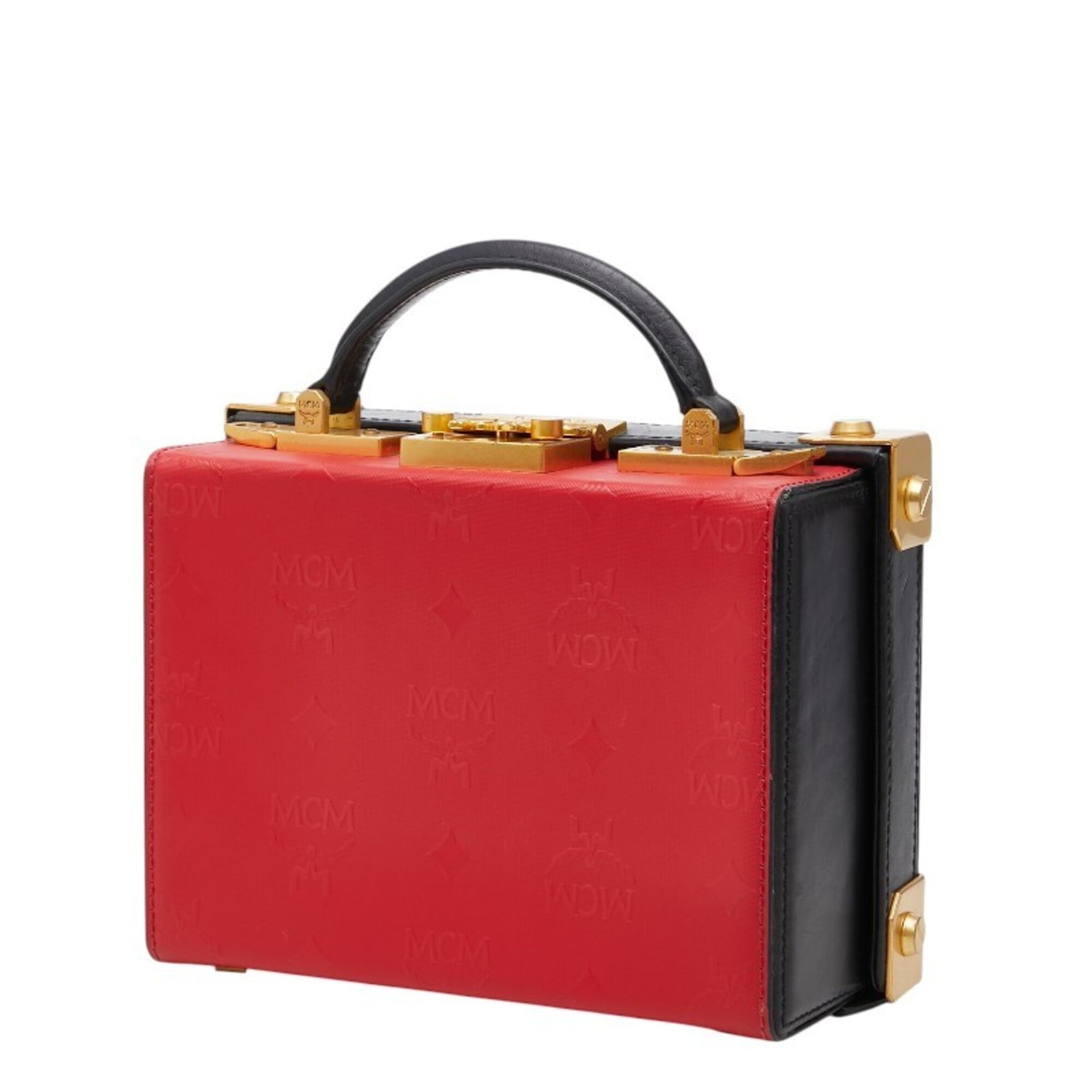 Mcm Black Red Color Leather Handbag Shoulder Bag (Pre-Owned)