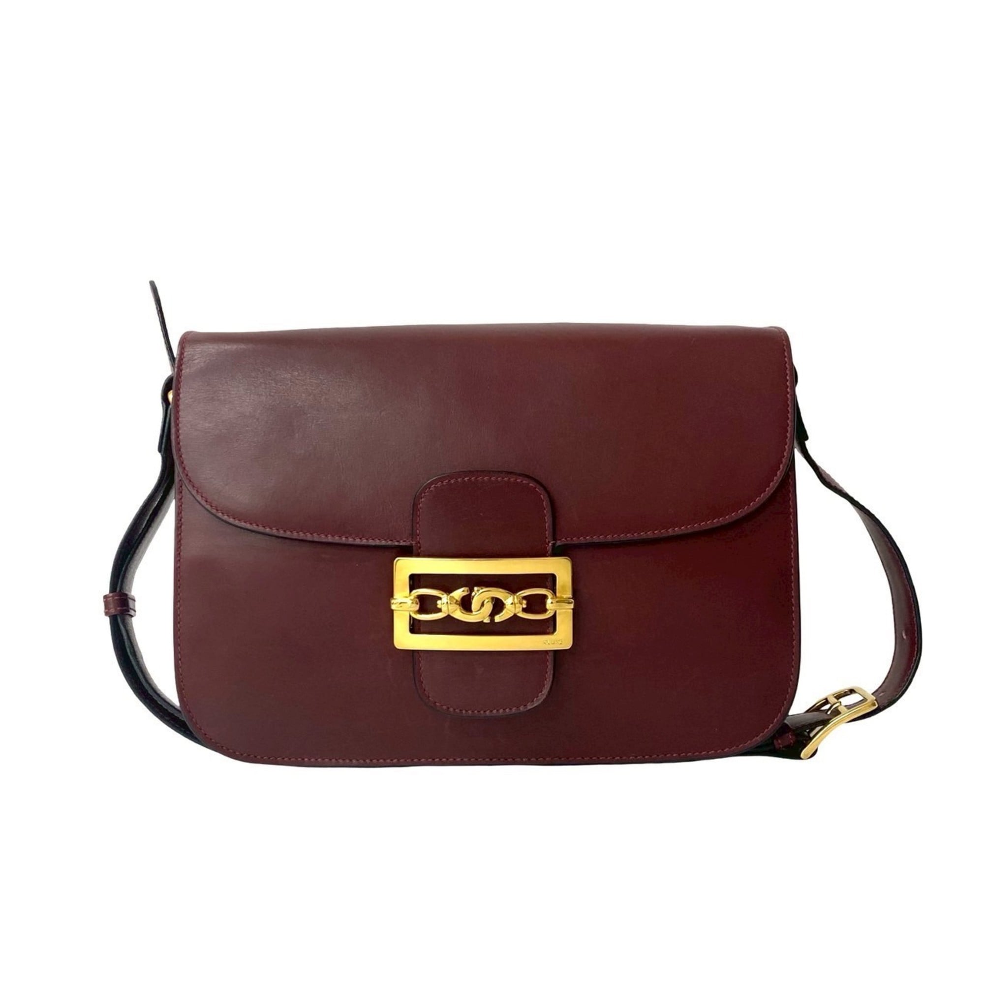 Celine Red Color Wine Leather Shoulder Bag (Pre-Owned)