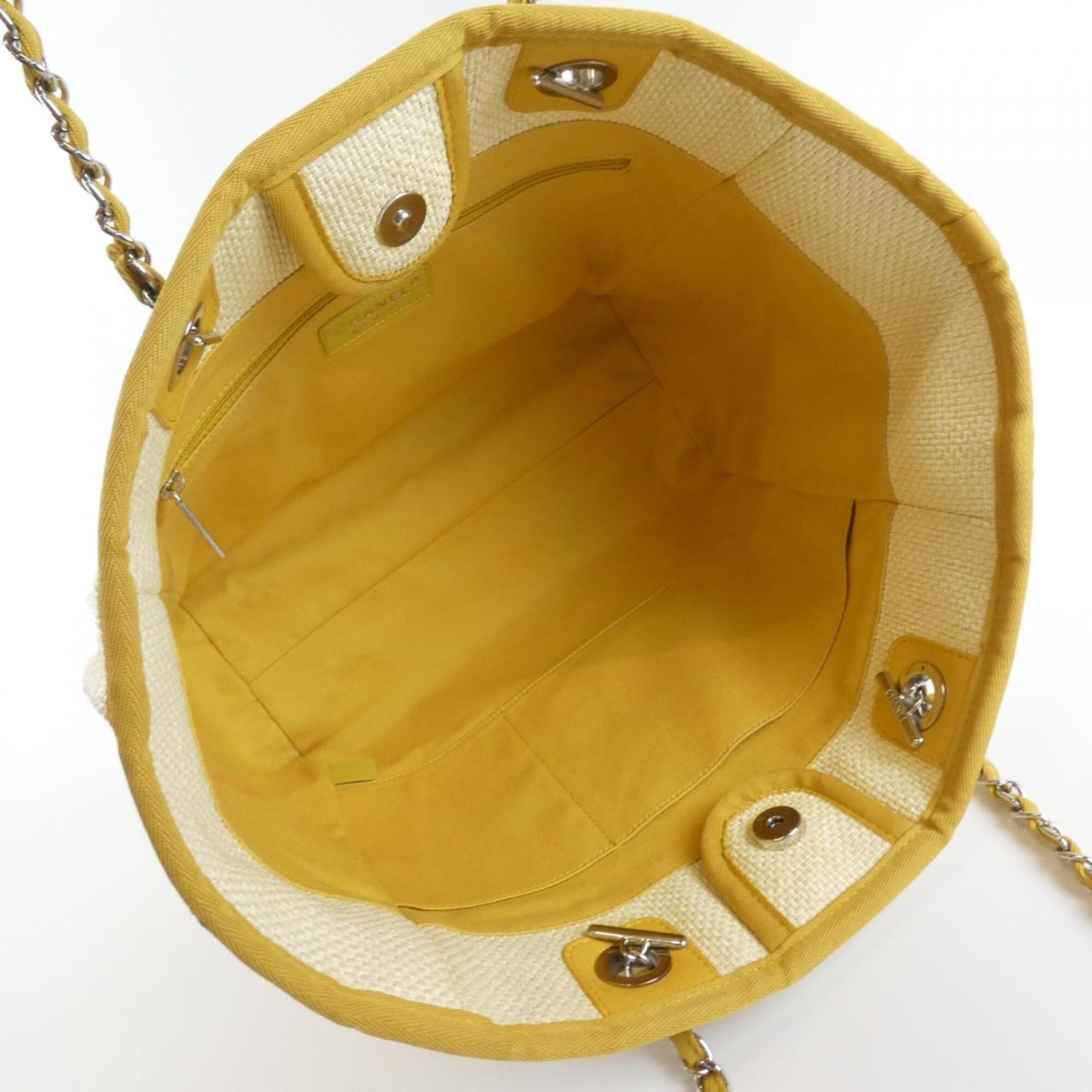 Chanel Beige Ivory Yellow Nylon Canvas Handbag (Pre-Owned)
