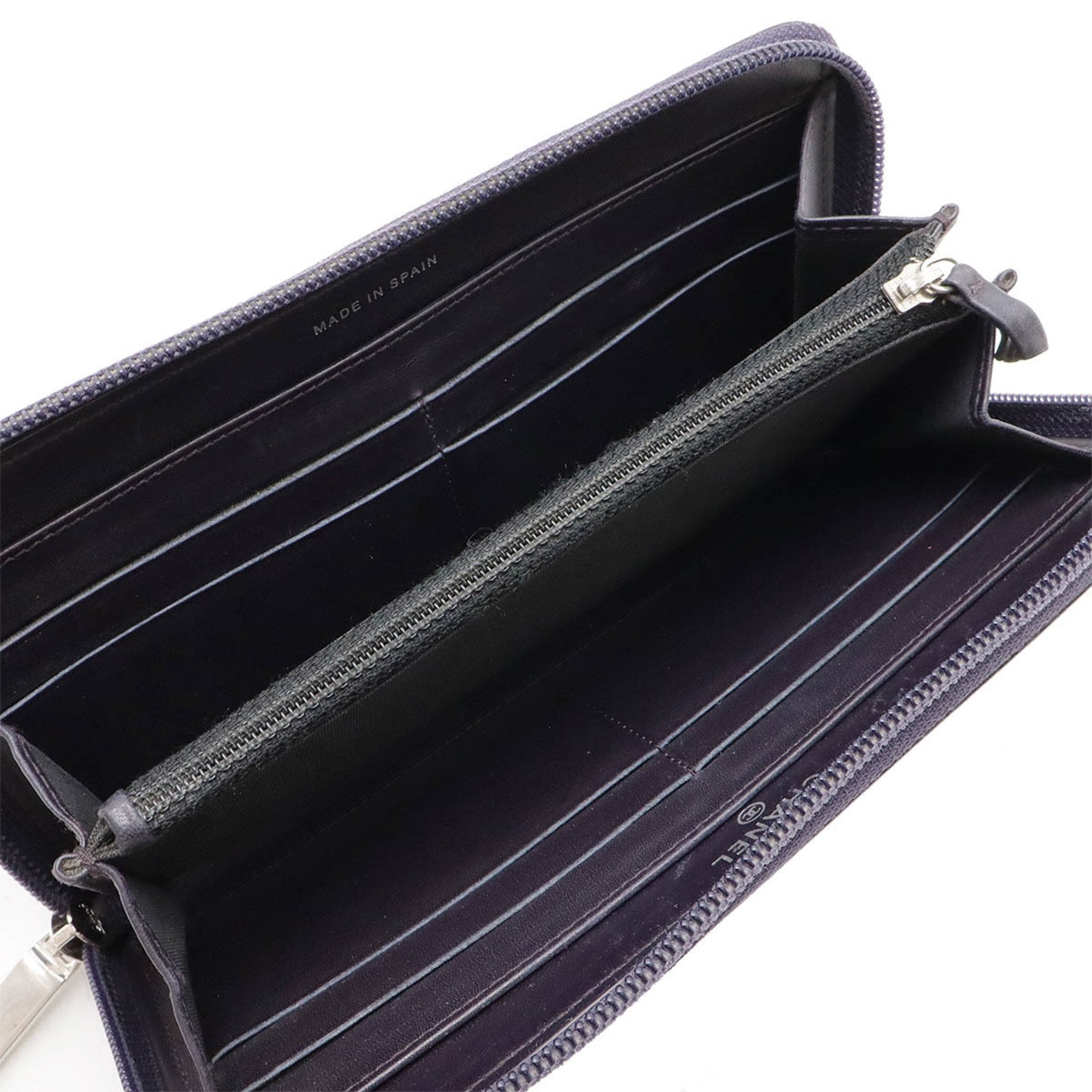 Chanel Dark Purple Caviar Leather Long Wallet (Bi-Fold) (Pre-Owned)