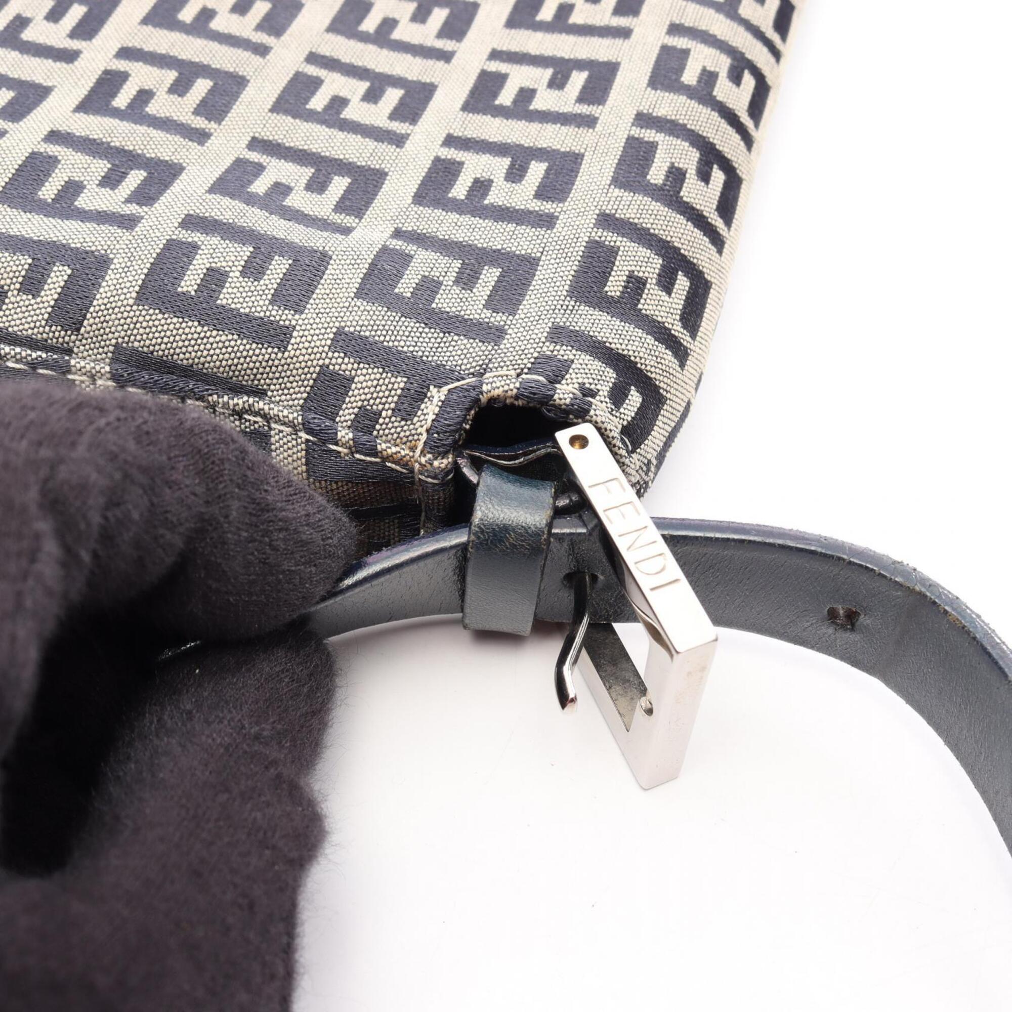 Fendi Gray Navy Canvas Leather Handbag Shoulder Bag (Pre-Owned)