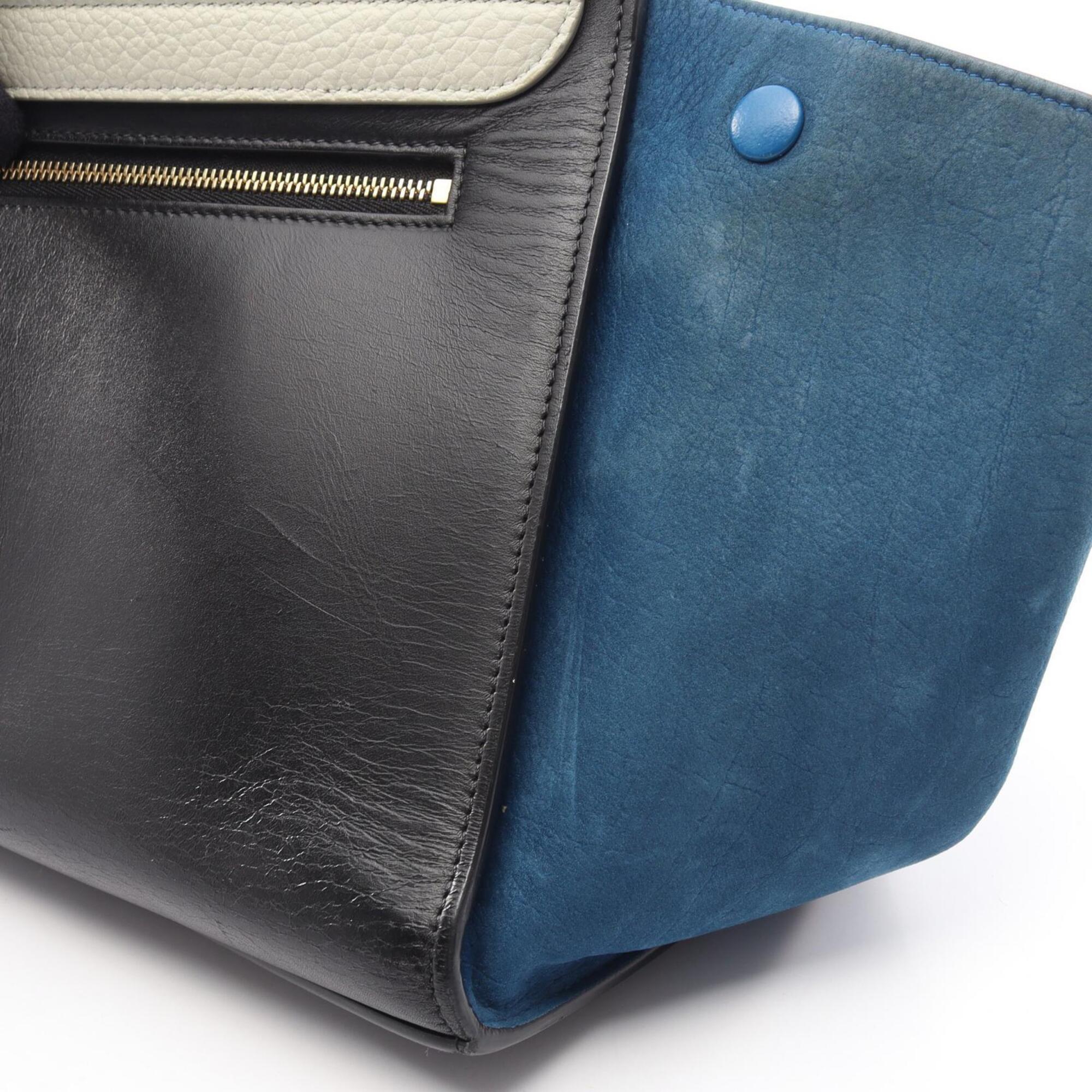 Celine Black Blue Ivory Leather Suede Handbag (Pre-Owned)