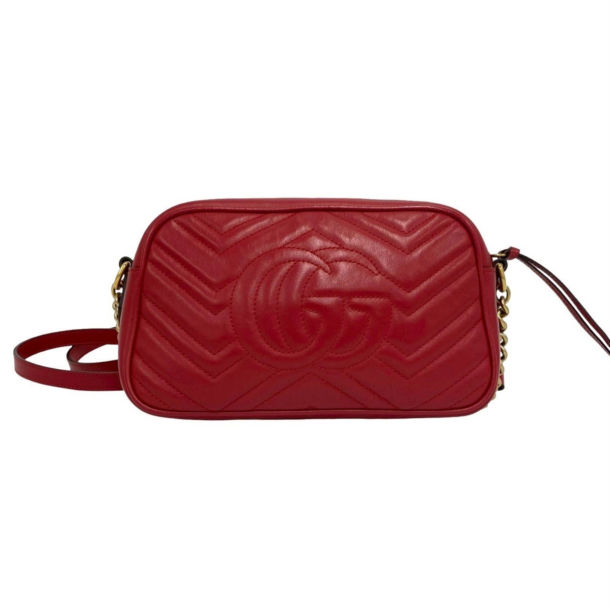 Gucci Red Color Leather Pochette Shoulder Bag (Pre-Owned)