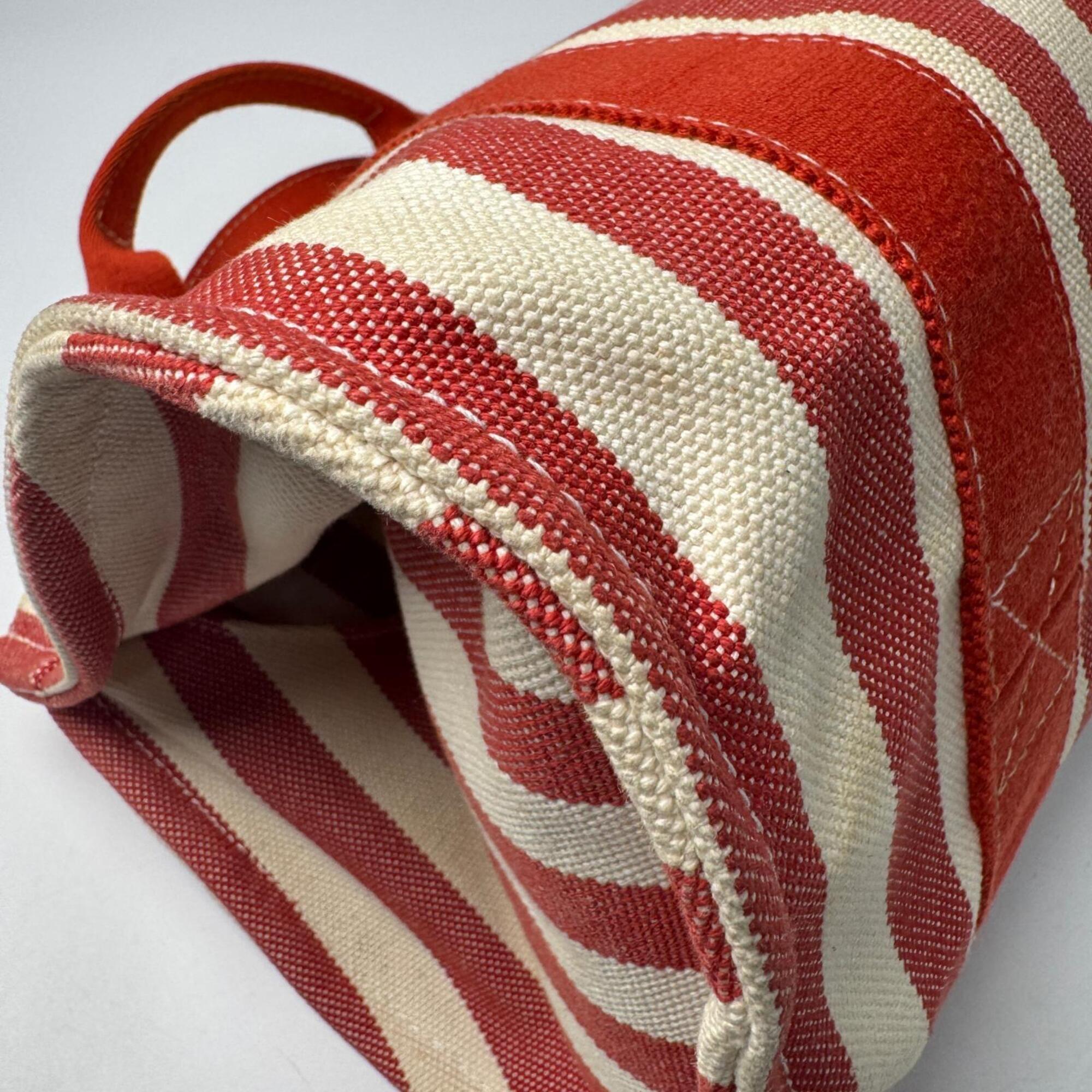 Hermes Cream Red Color Canvas Handbag Pouch Tote Bag (Pre-Owned)