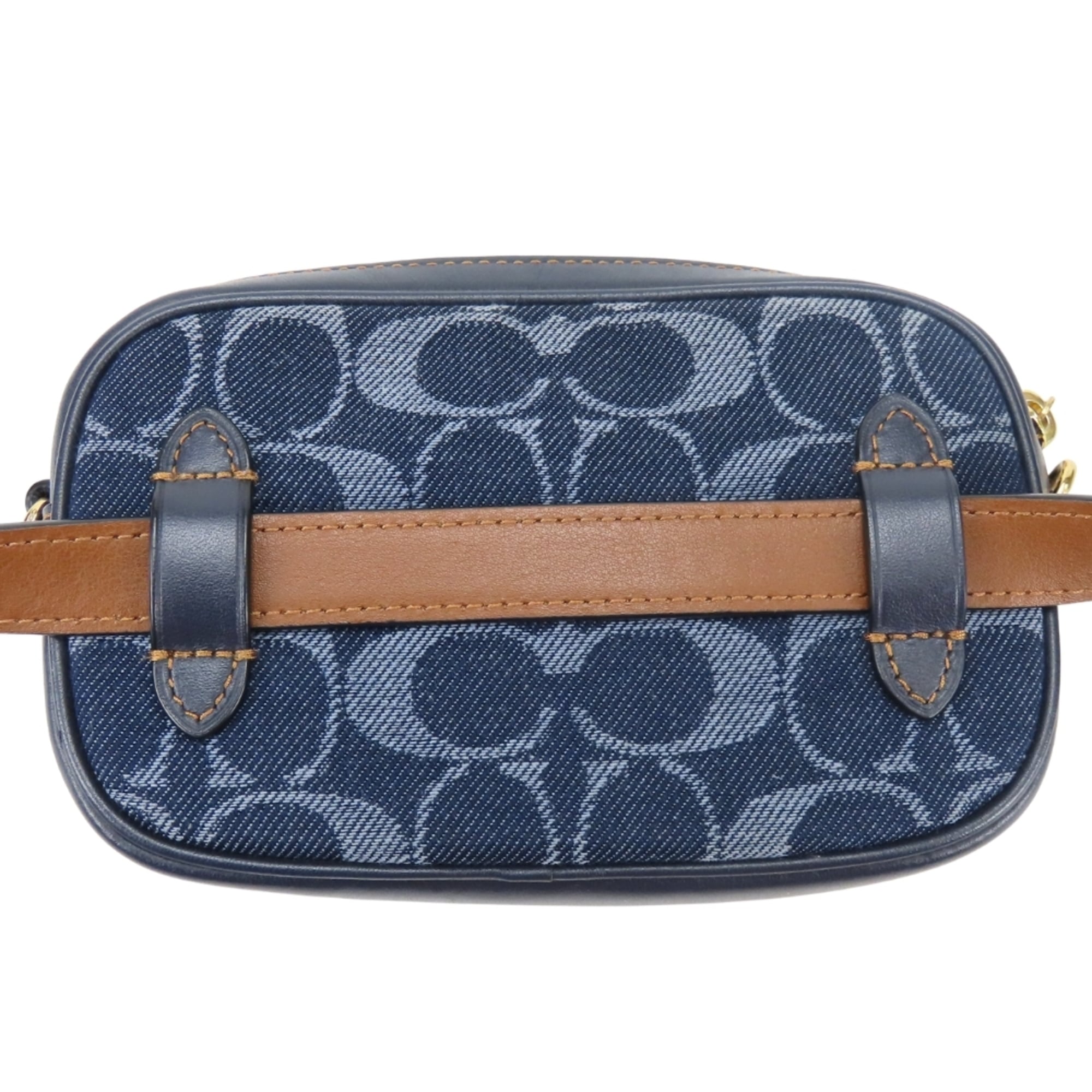 Coach Signature Brown Navy Denim Leather Fanny Pack Pouch (Pre-Owned)