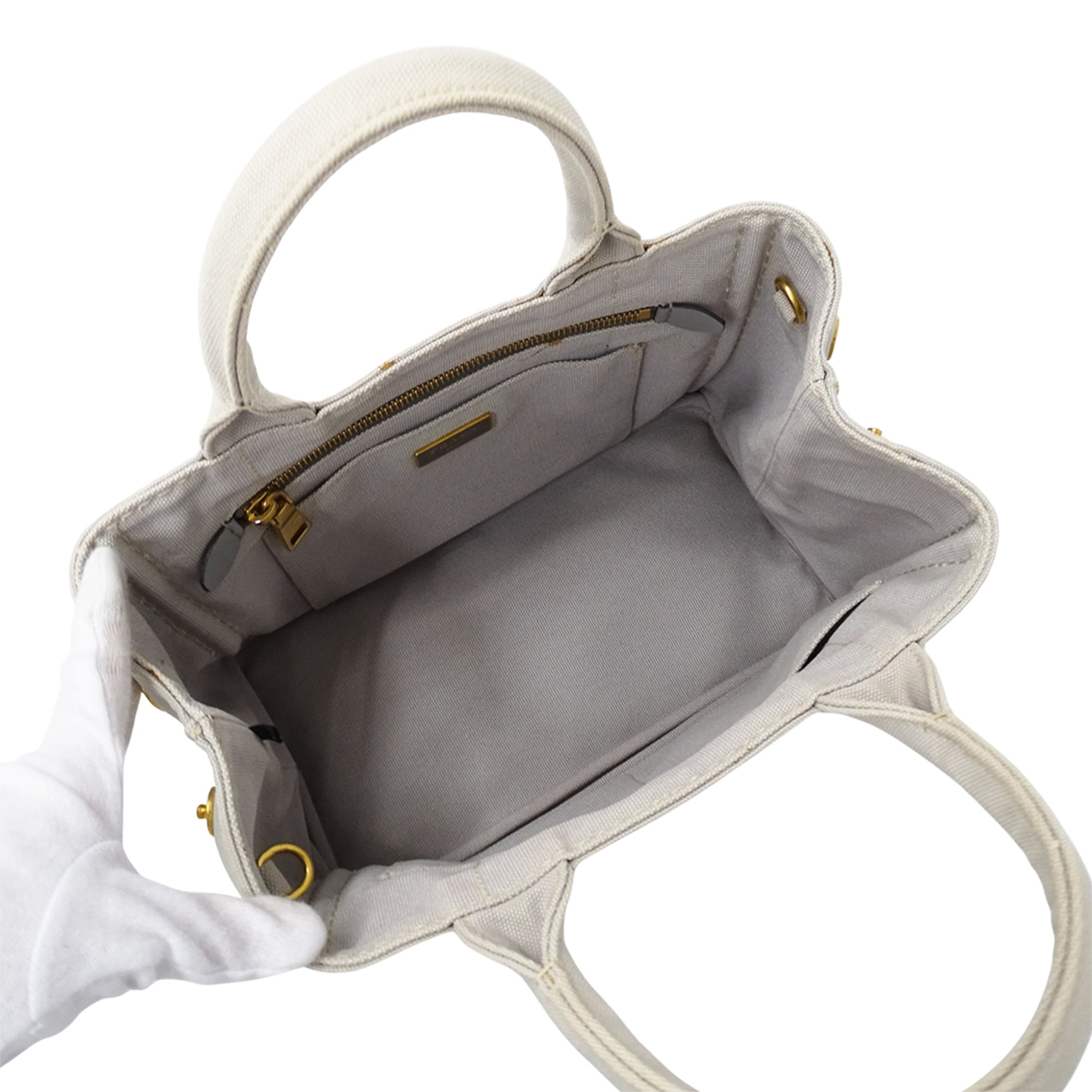 Prada Light Gray Canvas Handbag Shoulder Bag Tote Bag (Pre-Owned)